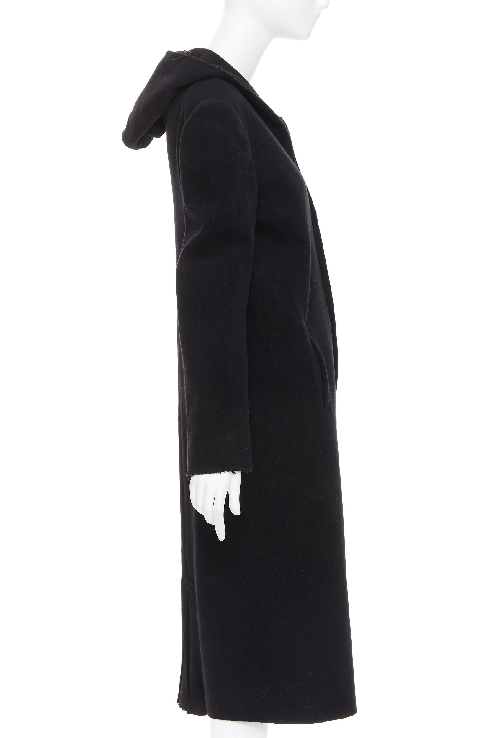 Yohji Yamamoto YOHJI YAMAMOTO black wool cotton linen hooded long coat JP1 S Size S / US 4 / IT 40 - 5 Thumbnail