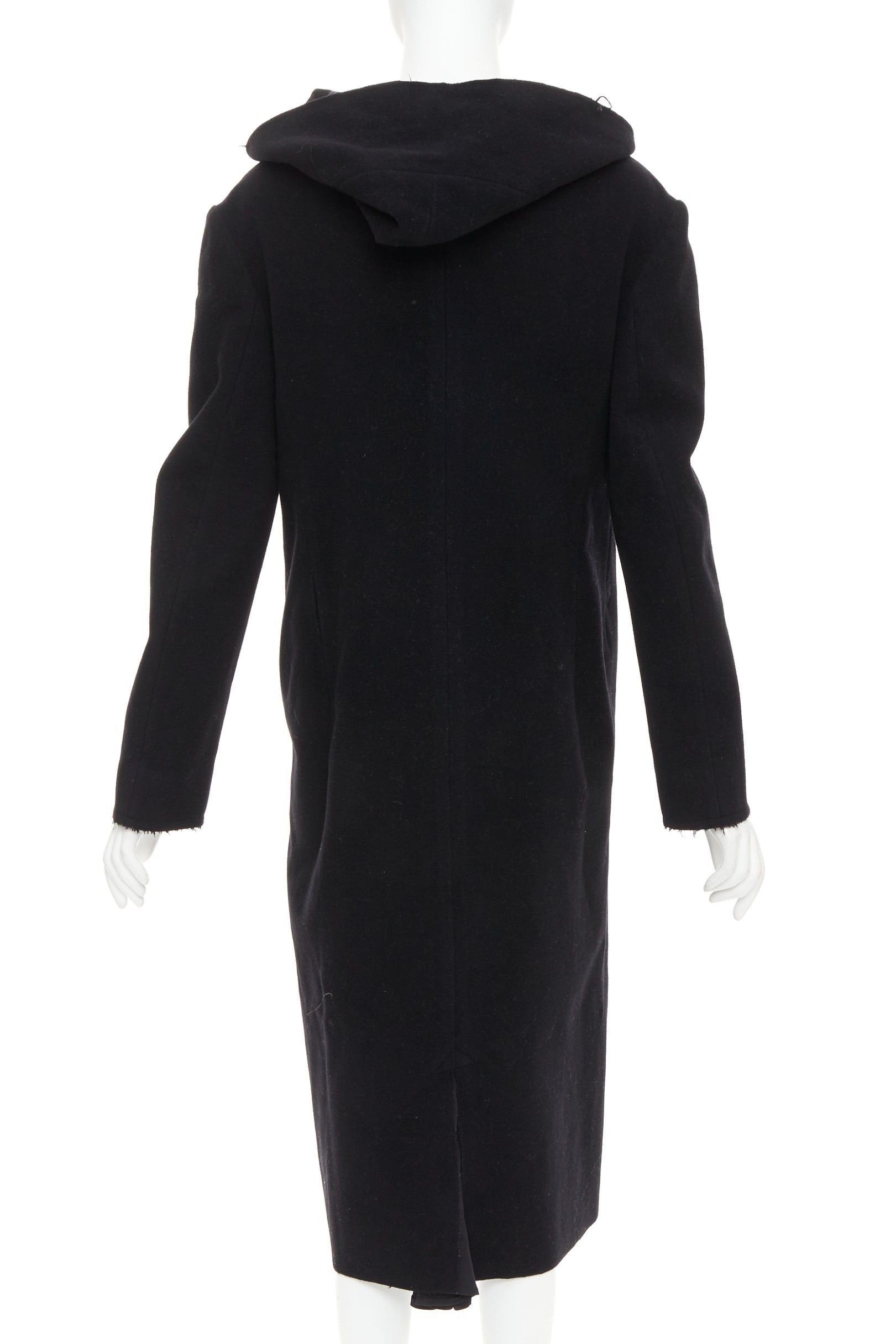 Yohji Yamamoto YOHJI YAMAMOTO black wool cotton linen hooded long coat JP1 S Size S / US 4 / IT 40 - 6 Thumbnail