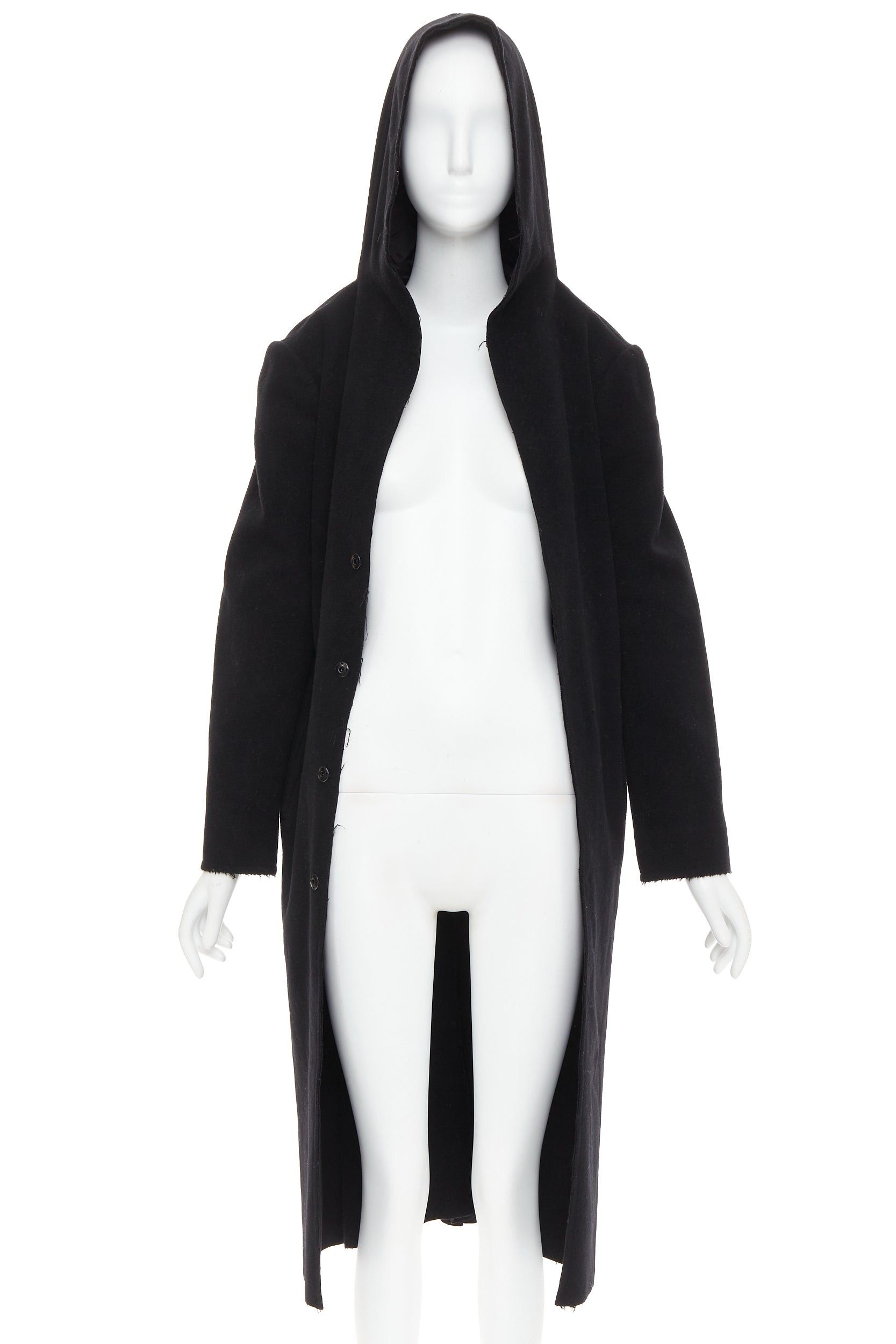 Yohji Yamamoto YOHJI YAMAMOTO black wool cotton linen hooded long coat JP1 S Size S / US 4 / IT 40 - 3 Thumbnail
