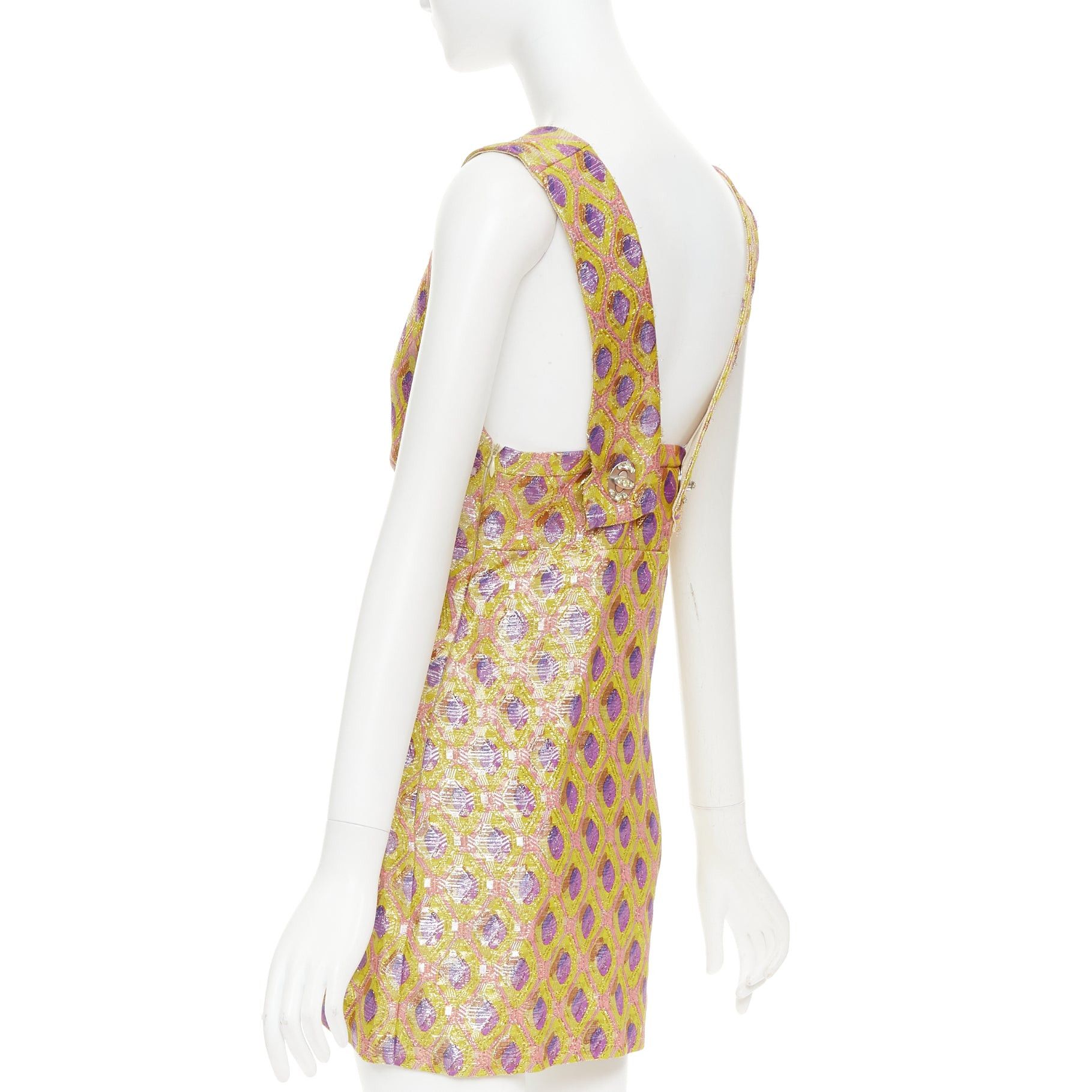 Miu Miu MIU MIU 2009 yellow purple silk wool blend abstract jacquard turnlock dress IT36 XXS Size XS / US 0-2 / IT 36-38 - 6 Thumbnail