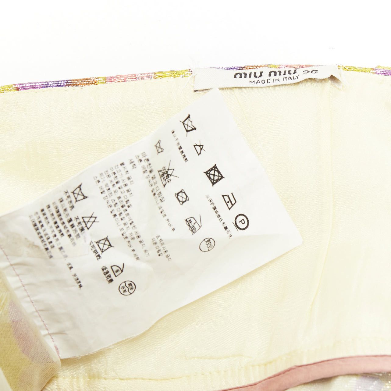 Miu Miu MIU MIU 2009 yellow purple silk wool blend abstract jacquard turnlock dress IT36 XXS Size XS / US 0-2 / IT 36-38 - 8 Thumbnail