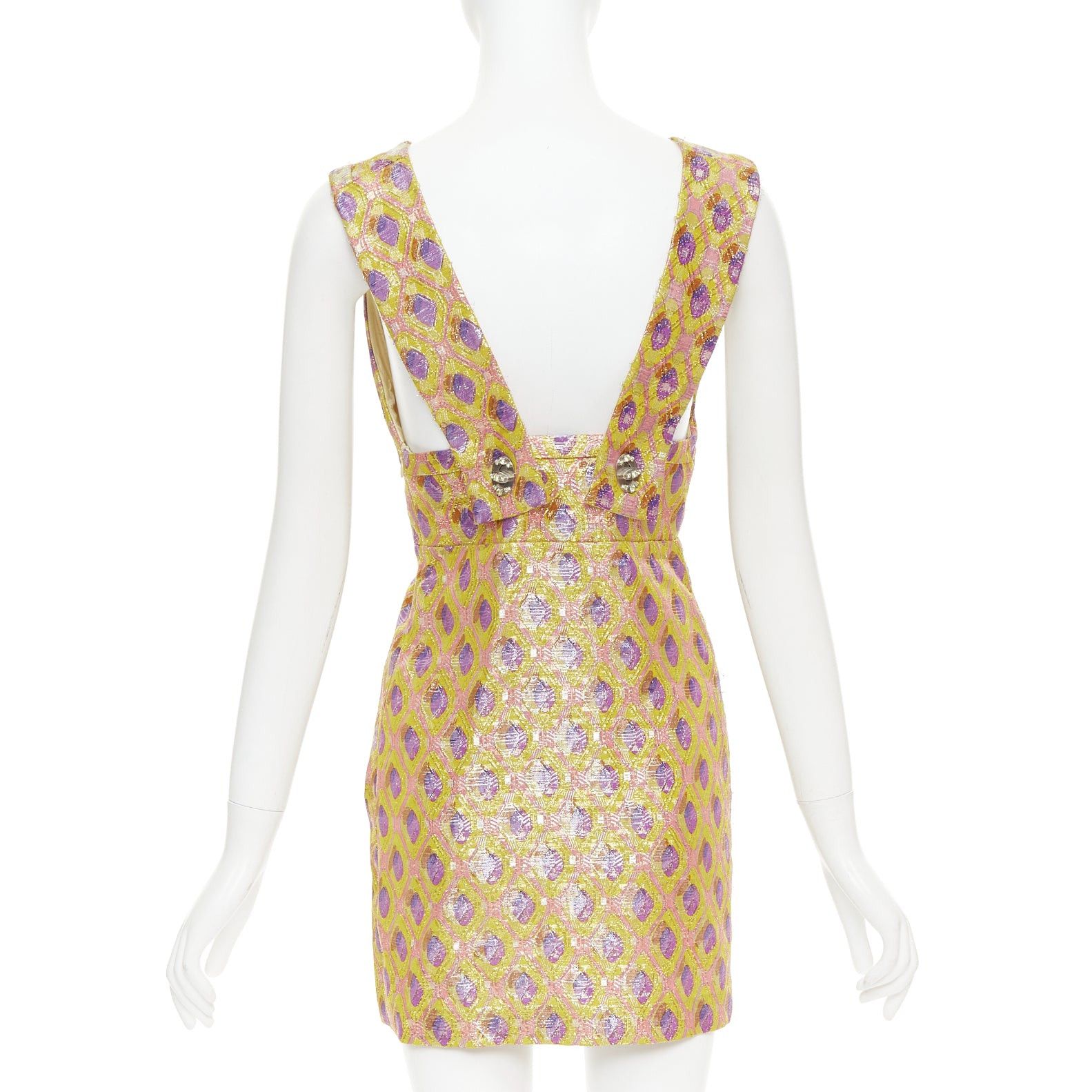 Miu Miu MIU MIU 2009 yellow purple silk wool blend abstract jacquard turnlock dress IT36 XXS Size XS / US 0-2 / IT 36-38 - 5 Thumbnail