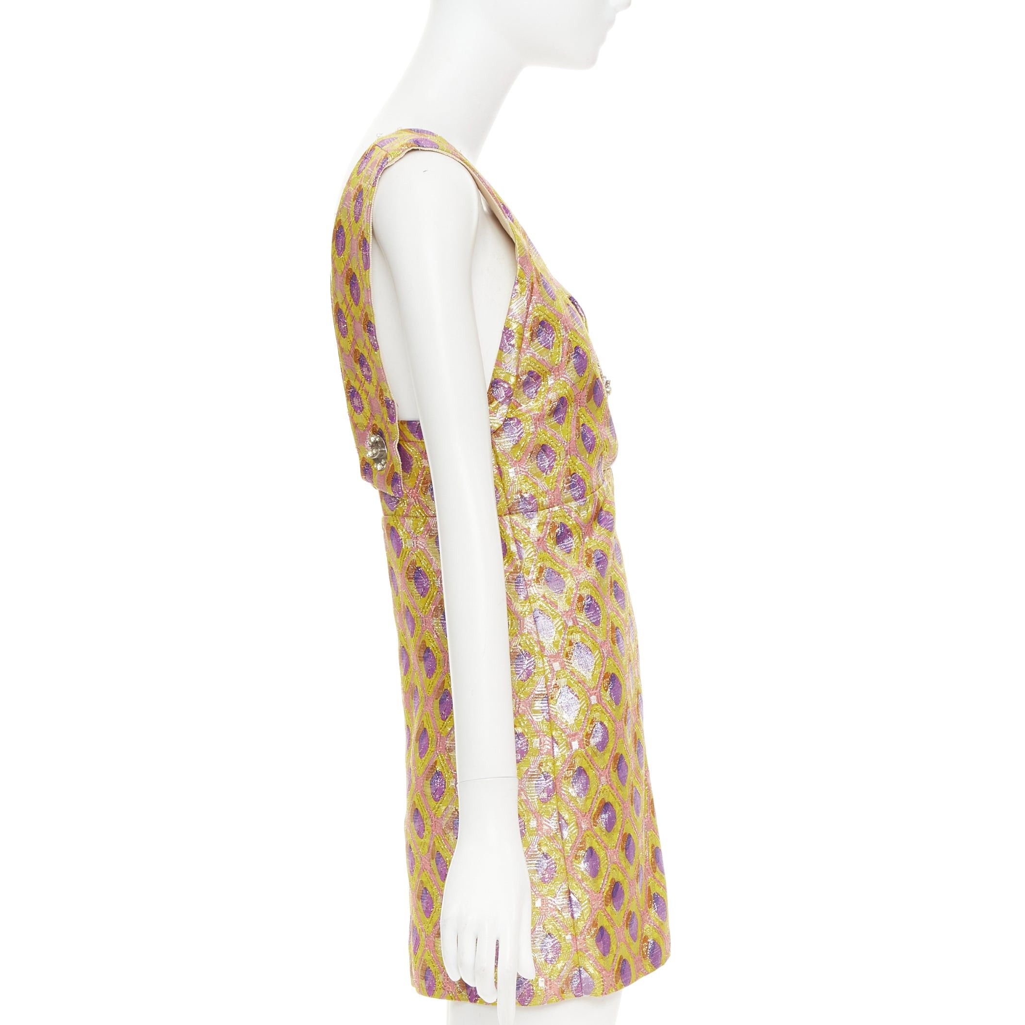Miu Miu MIU MIU 2009 yellow purple silk wool blend abstract jacquard turnlock dress IT36 XXS Size XS / US 0-2 / IT 36-38 - 4 Thumbnail