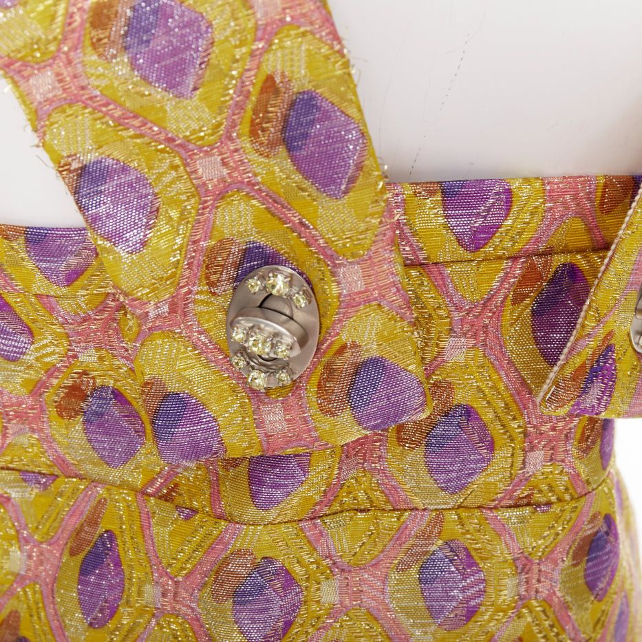 Miu Miu MIU MIU 2009 yellow purple silk wool blend abstract jacquard turnlock dress IT36 XXS Size XS / US 0-2 / IT 36-38 - 7 Thumbnail