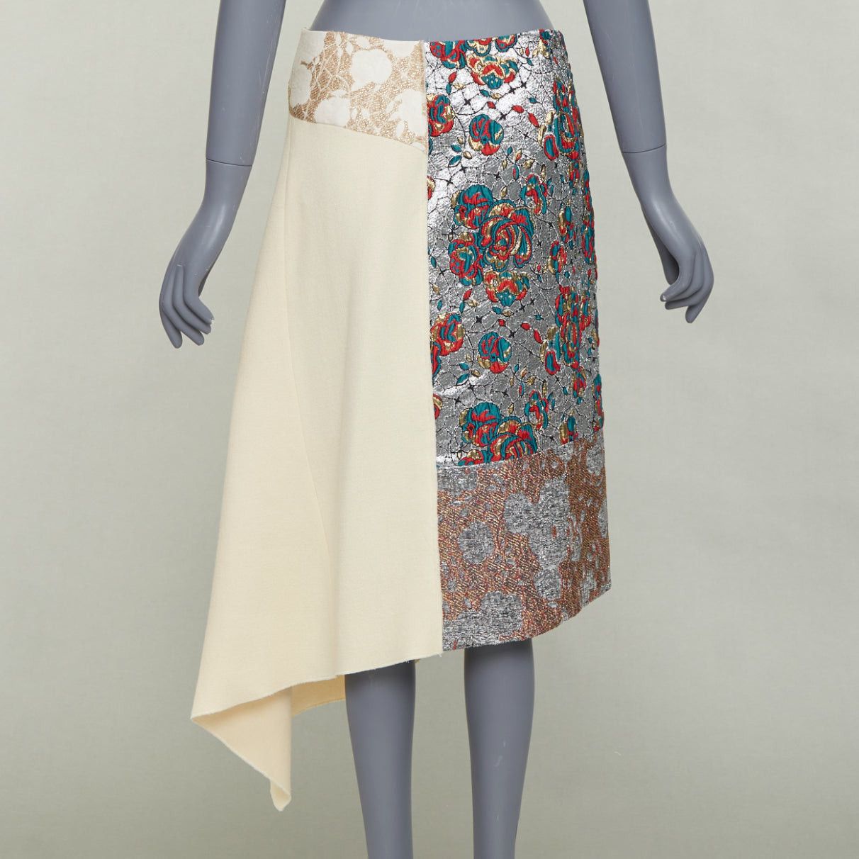Stella McCartney STELLA MCCARTNEY 2015 cream wool blend silver ethnic jacquard midi skirt IT40 S Size 27" / US 4 / IT 40 - 5 Thumbnail
