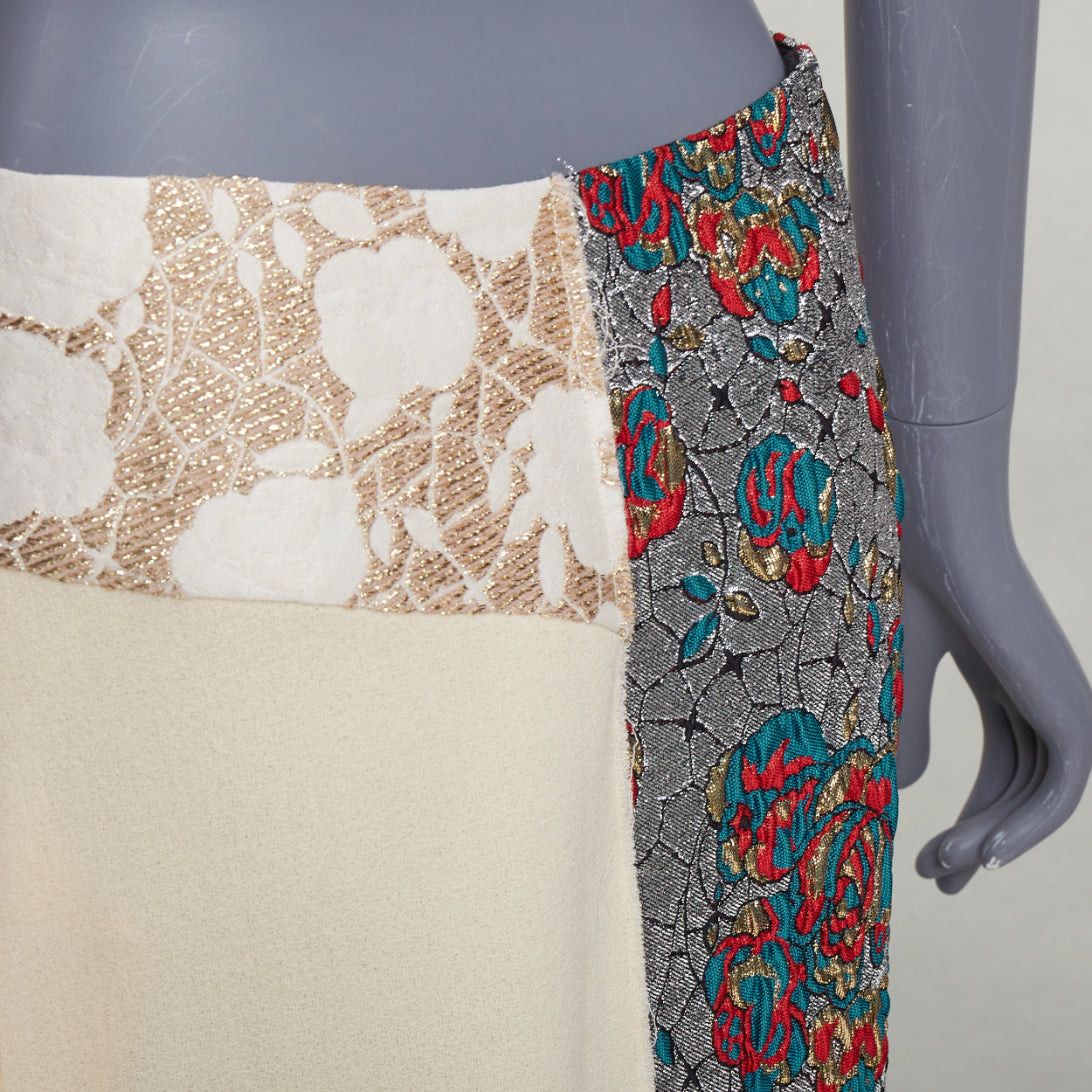 Stella McCartney STELLA MCCARTNEY 2015 cream wool blend silver ethnic jacquard midi skirt IT40 S Size 27" / US 4 / IT 40 - 2 Thumbnail