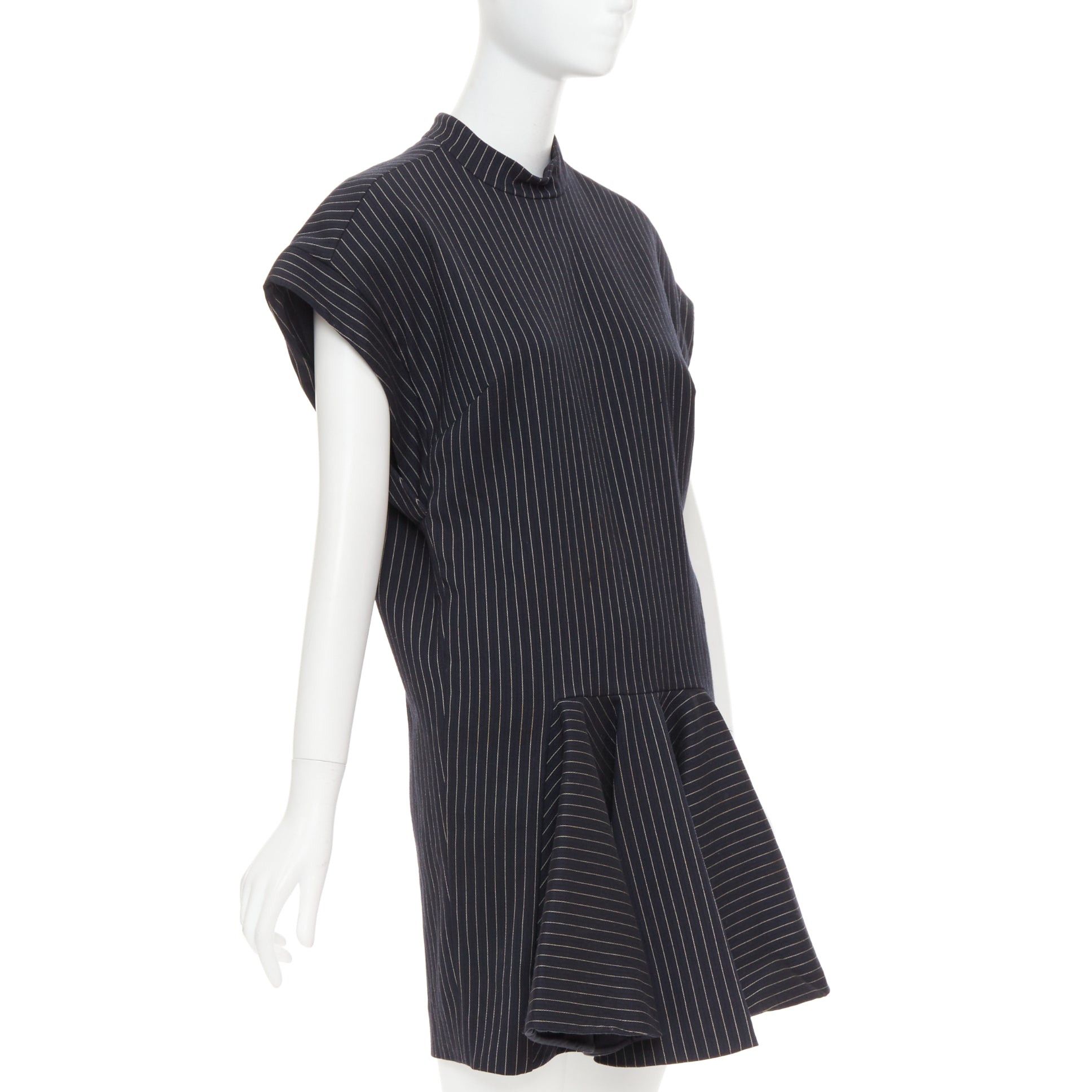 Stella McCartney STELLA MCCARTNEY 2013 grey wool blend pinstripe structural pleated dress IT40 S Size S / US 4 / IT 40 - 3 Thumbnail