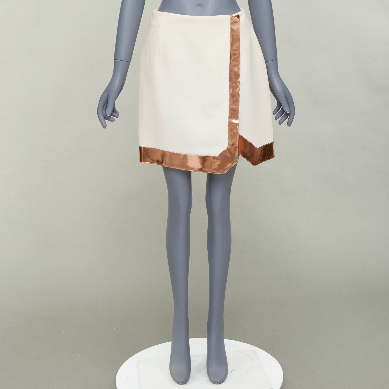 Mugler MUGLER cream virgin wool metallic copper PVC edge tulip skirt FR38 M Size 28" / US 6 / IT 42 - 11 Thumbnail