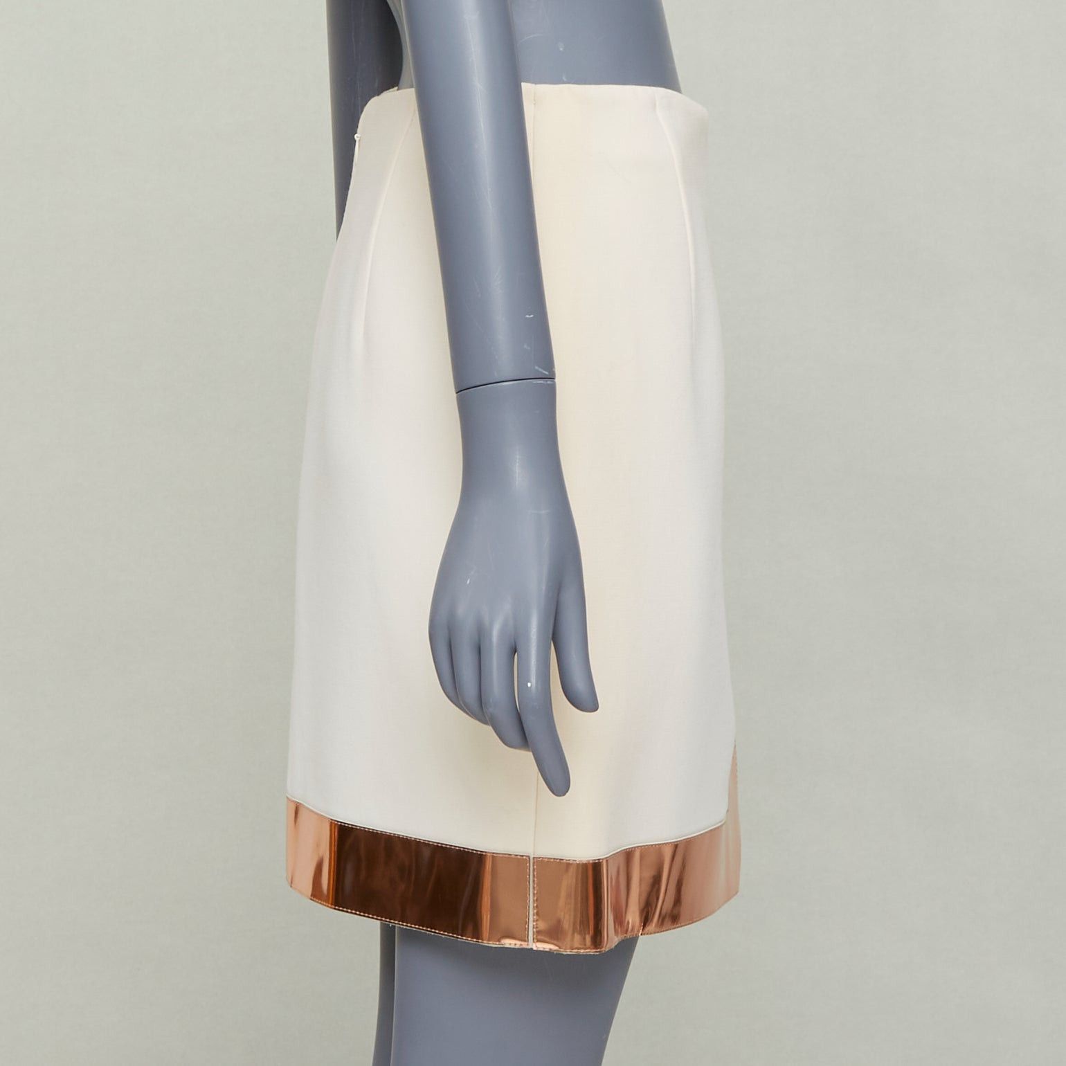 Mugler MUGLER cream virgin wool metallic copper PVC edge tulip skirt FR38 M Size 28" / US 6 / IT 42 - 4 Thumbnail