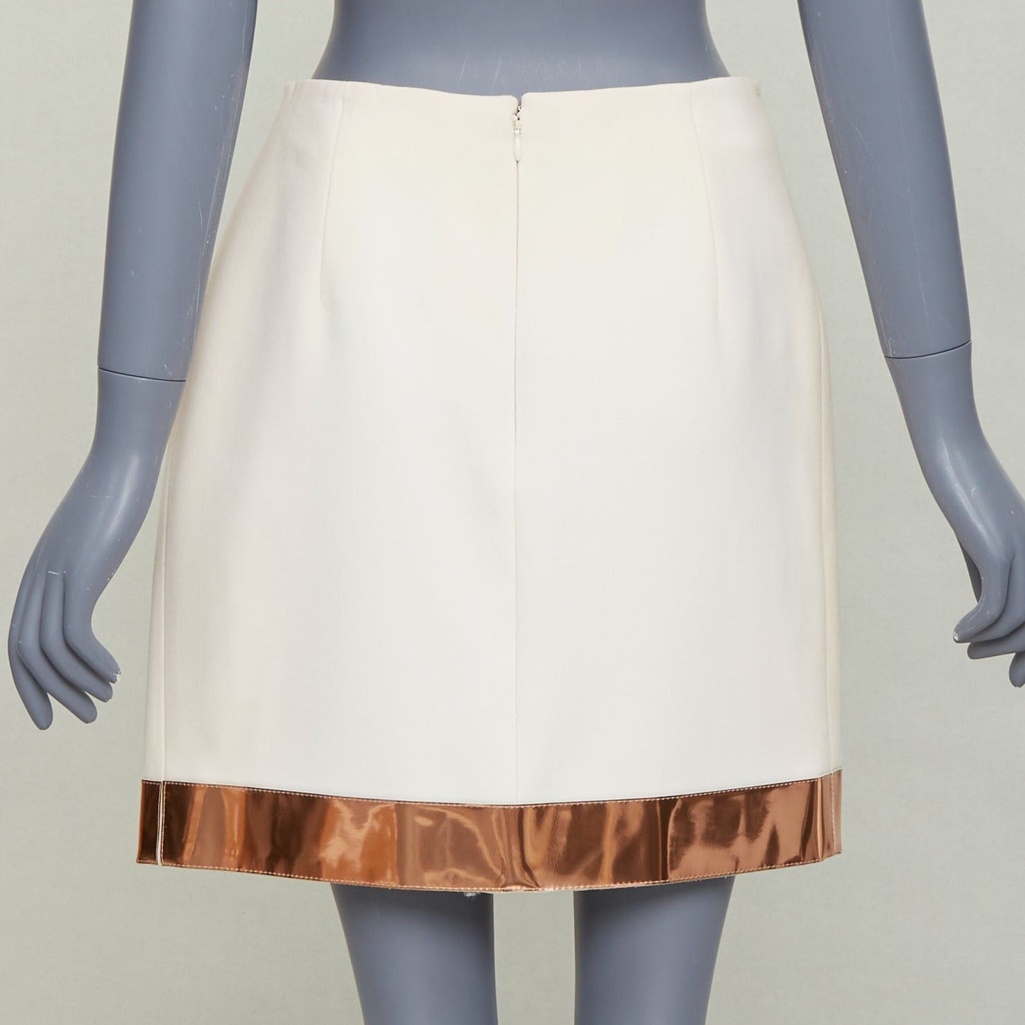 Mugler MUGLER cream virgin wool metallic copper PVC edge tulip skirt FR38 M Size 28" / US 6 / IT 42 - 5 Thumbnail
