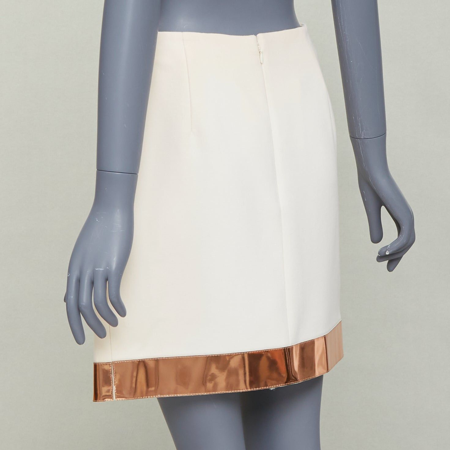Mugler MUGLER cream virgin wool metallic copper PVC edge tulip skirt FR38 M Size 28" / US 6 / IT 42 - 6 Thumbnail