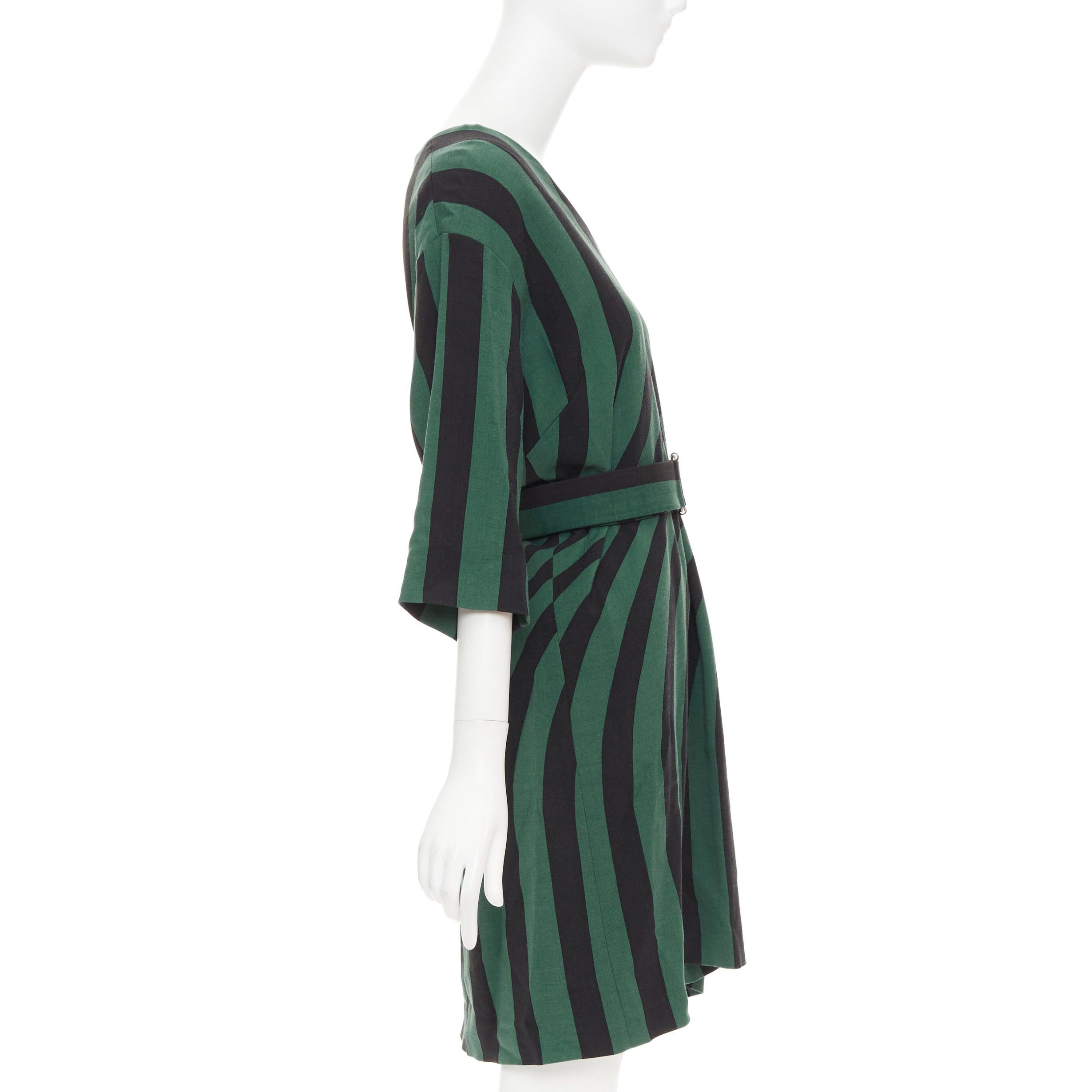 Dries Van Noten DRIES VAN NOTEN 2017 green black swirl stripes graphic belted dress FR42 XL Size L / US 10 / IT 46 - 4 Thumbnail
