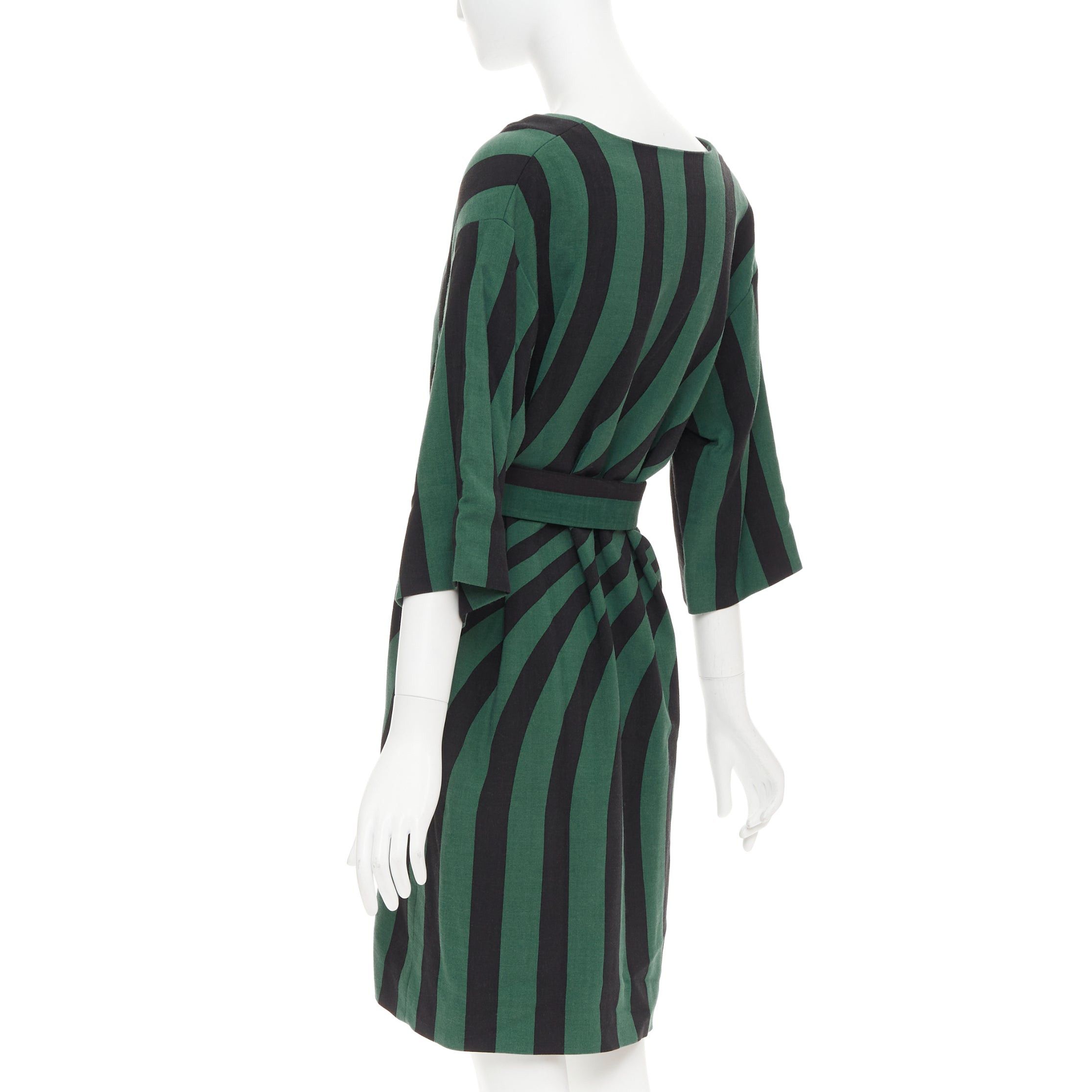 Dries Van Noten DRIES VAN NOTEN 2017 green black swirl stripes graphic belted dress FR42 XL Size L / US 10 / IT 46 - 6 Thumbnail