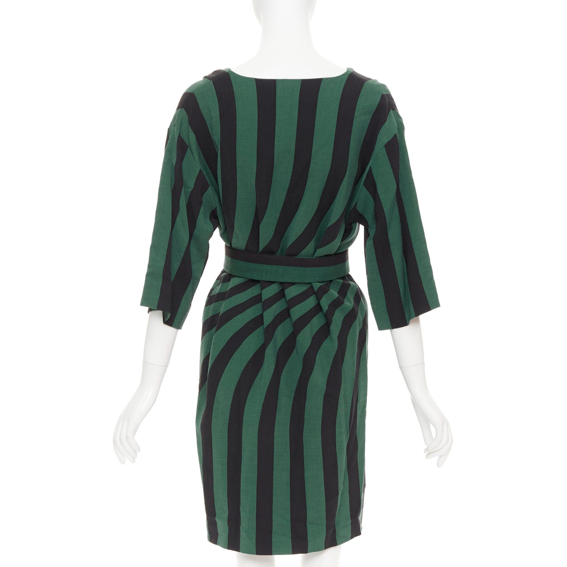 Dries Van Noten DRIES VAN NOTEN 2017 green black swirl stripes graphic belted dress FR42 XL Size L / US 10 / IT 46 - 5 Thumbnail