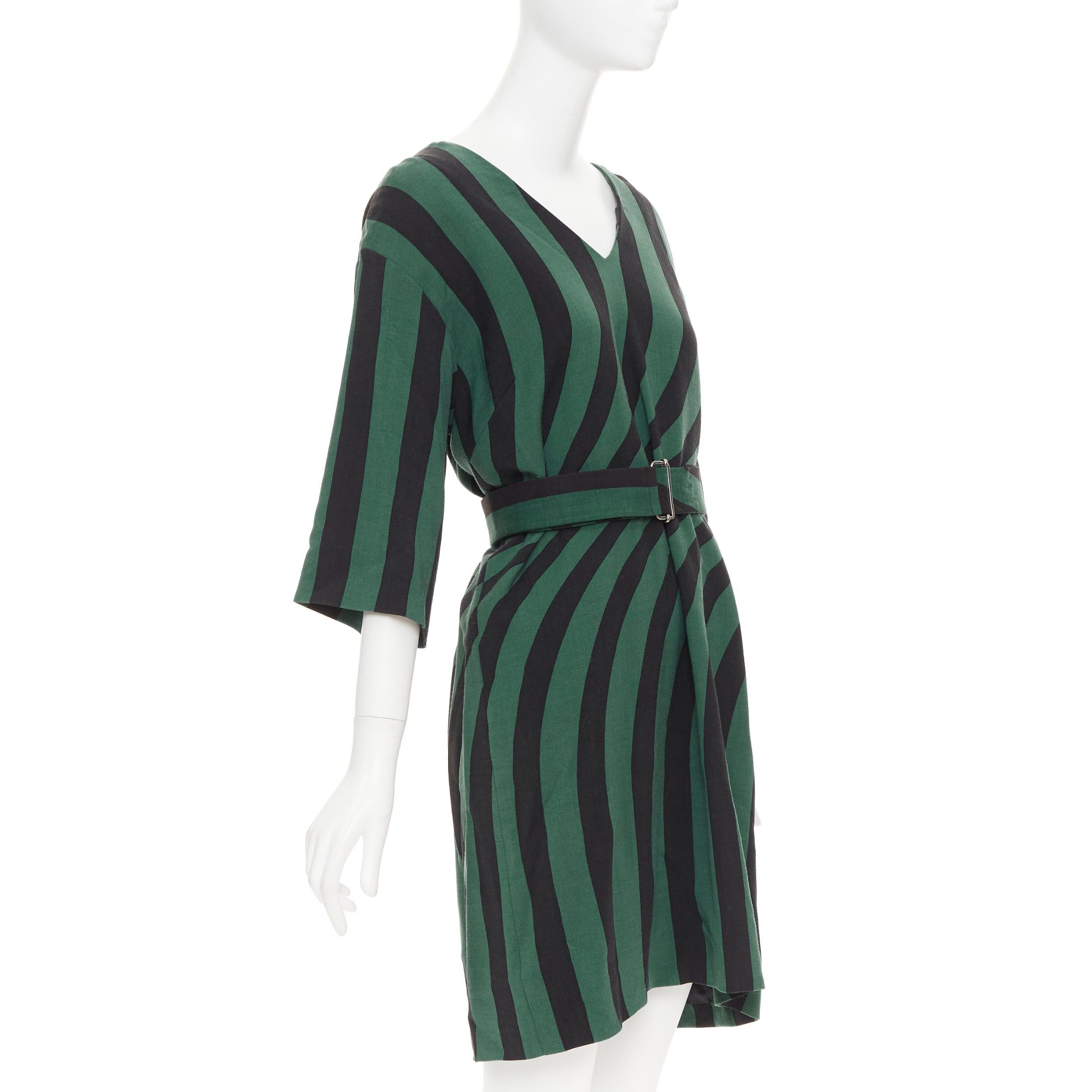 Dries Van Noten DRIES VAN NOTEN 2017 green black swirl stripes graphic belted dress FR42 XL Size L / US 10 / IT 46 - 3 Thumbnail
