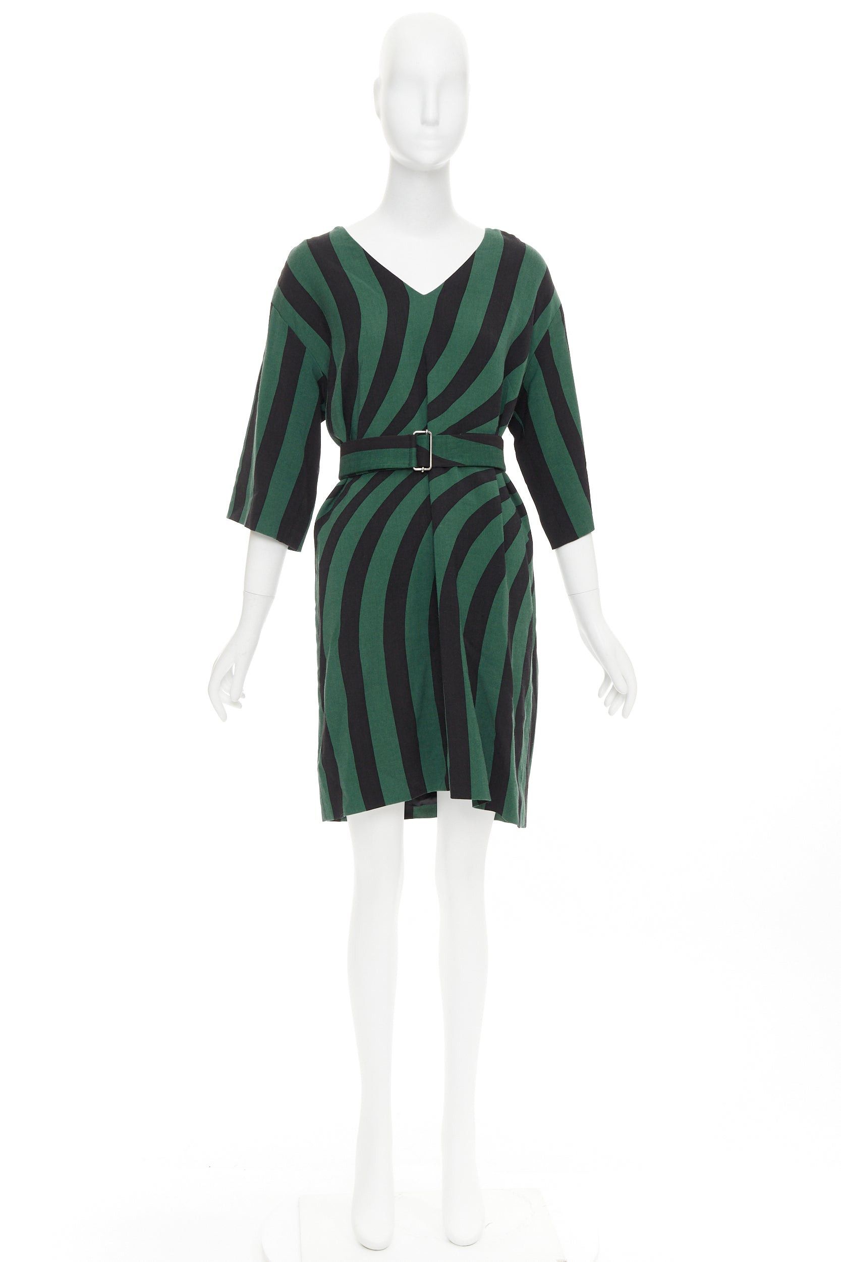 Dries Van Noten DRIES VAN NOTEN 2017 green black swirl stripes graphic belted dress FR42 XL Size L / US 10 / IT 46 - 9 Thumbnail
