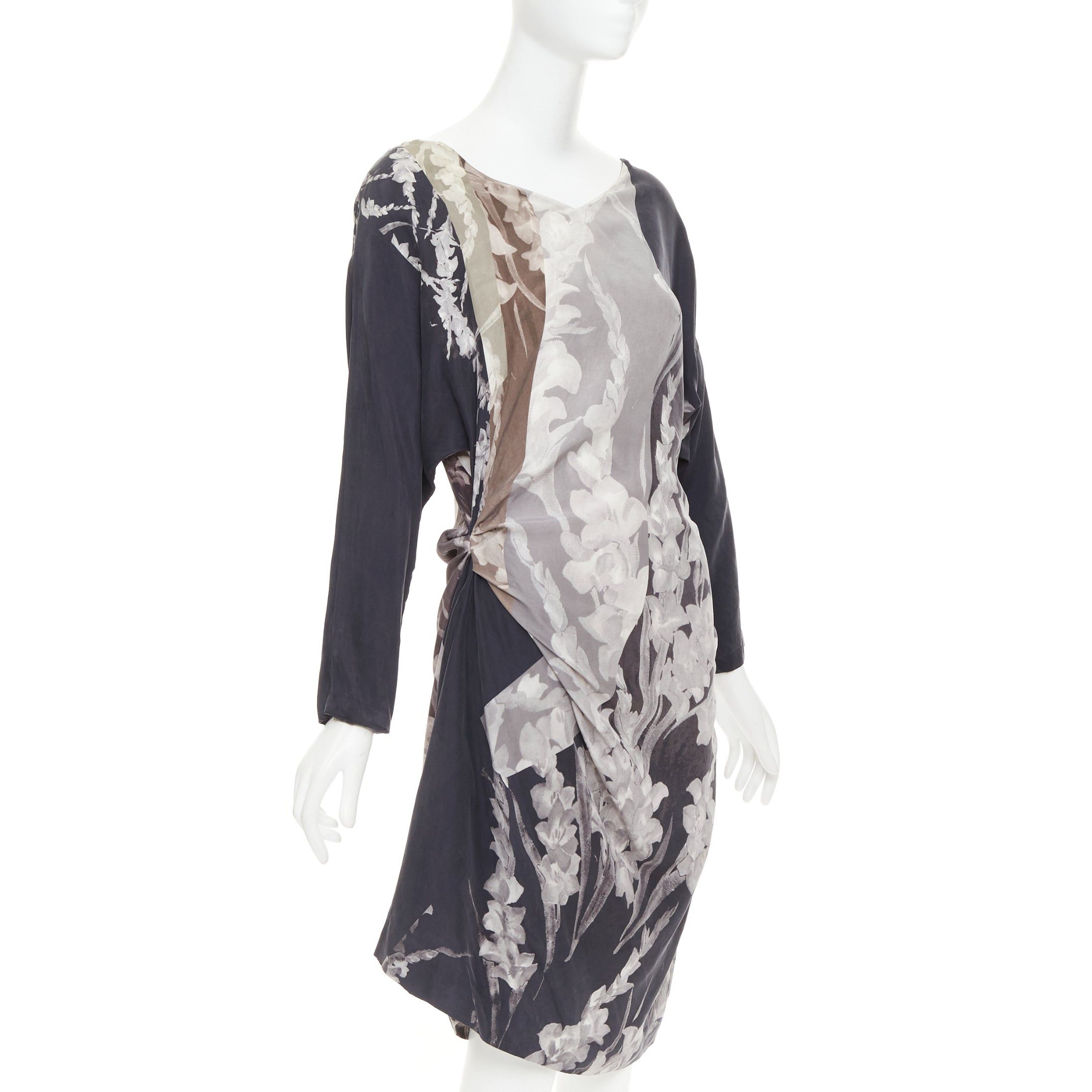 Dries Van Noten DRIES VAN NOTEN 2009 Vintage 100% silk floral print asymmetric drape dress FR38 M Size M / US 6-8 / IT 42-44 - 3 Thumbnail