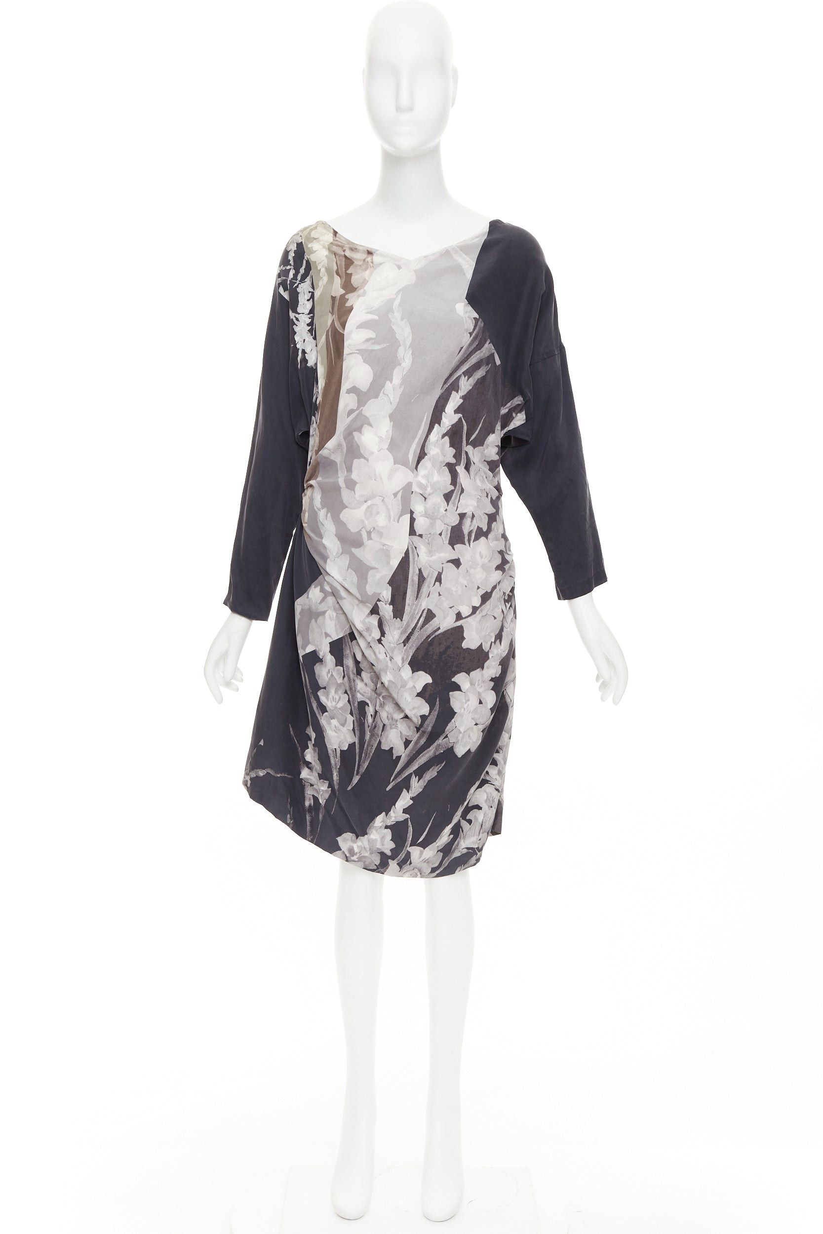 Dries Van Noten DRIES VAN NOTEN 2009 Vintage 100% silk floral print asymmetric drape dress FR38 M Size M / US 6-8 / IT 42-44 - 9 Thumbnail