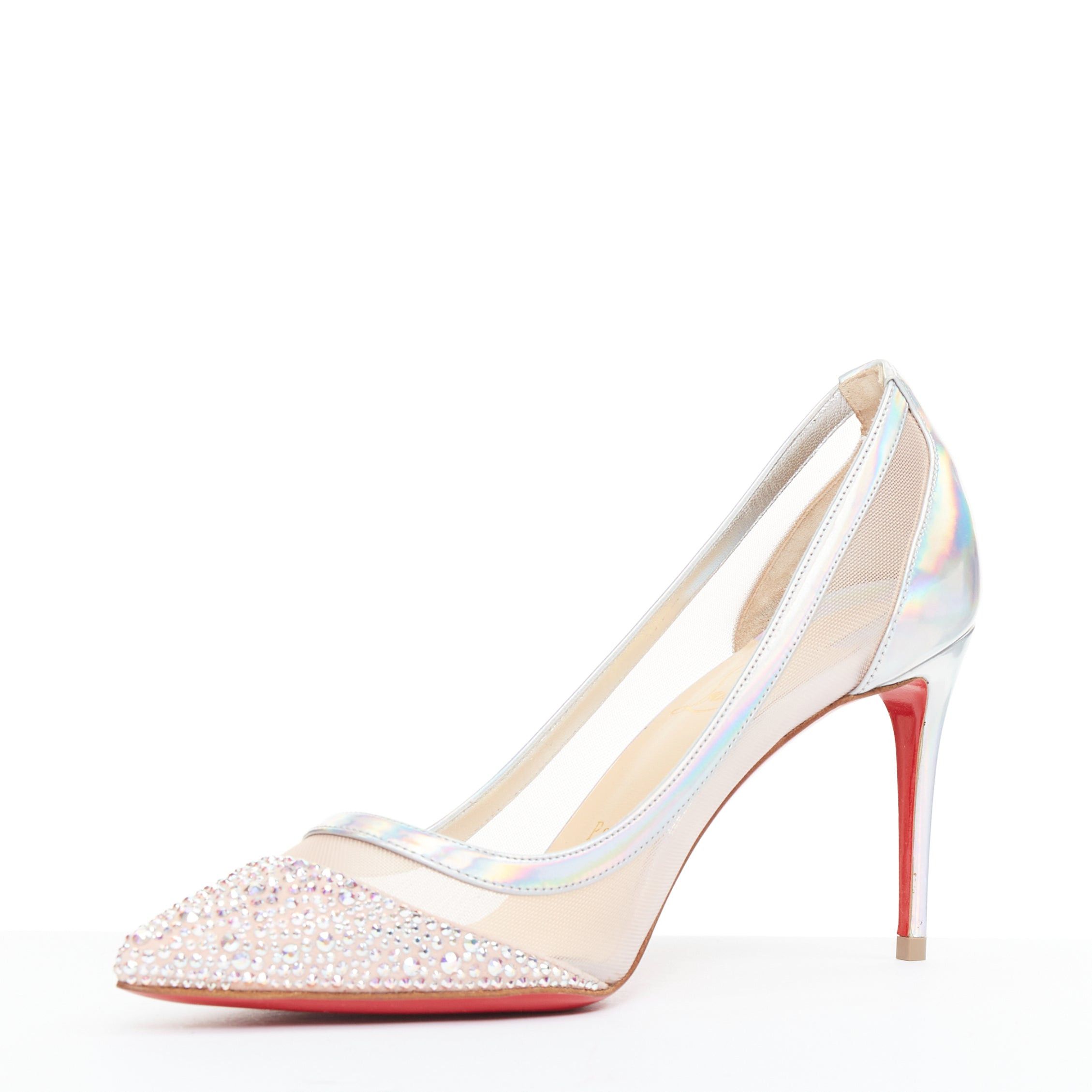 Christian Louboutin CHRISTIAN LOUBOUTIN Galavati Strass 85 silver iridescent mesh crystal heels EU36.5 Size US 6.5 / IT 36.5 - 4 Thumbnail