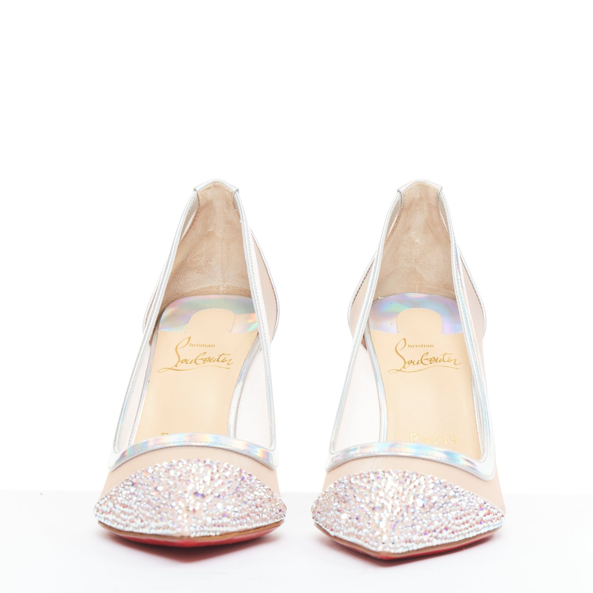 Christian Louboutin CHRISTIAN LOUBOUTIN Galavati Strass 85 silver iridescent mesh crystal heels EU36.5 Size US 6.5 / IT 36.5 - 3 Thumbnail