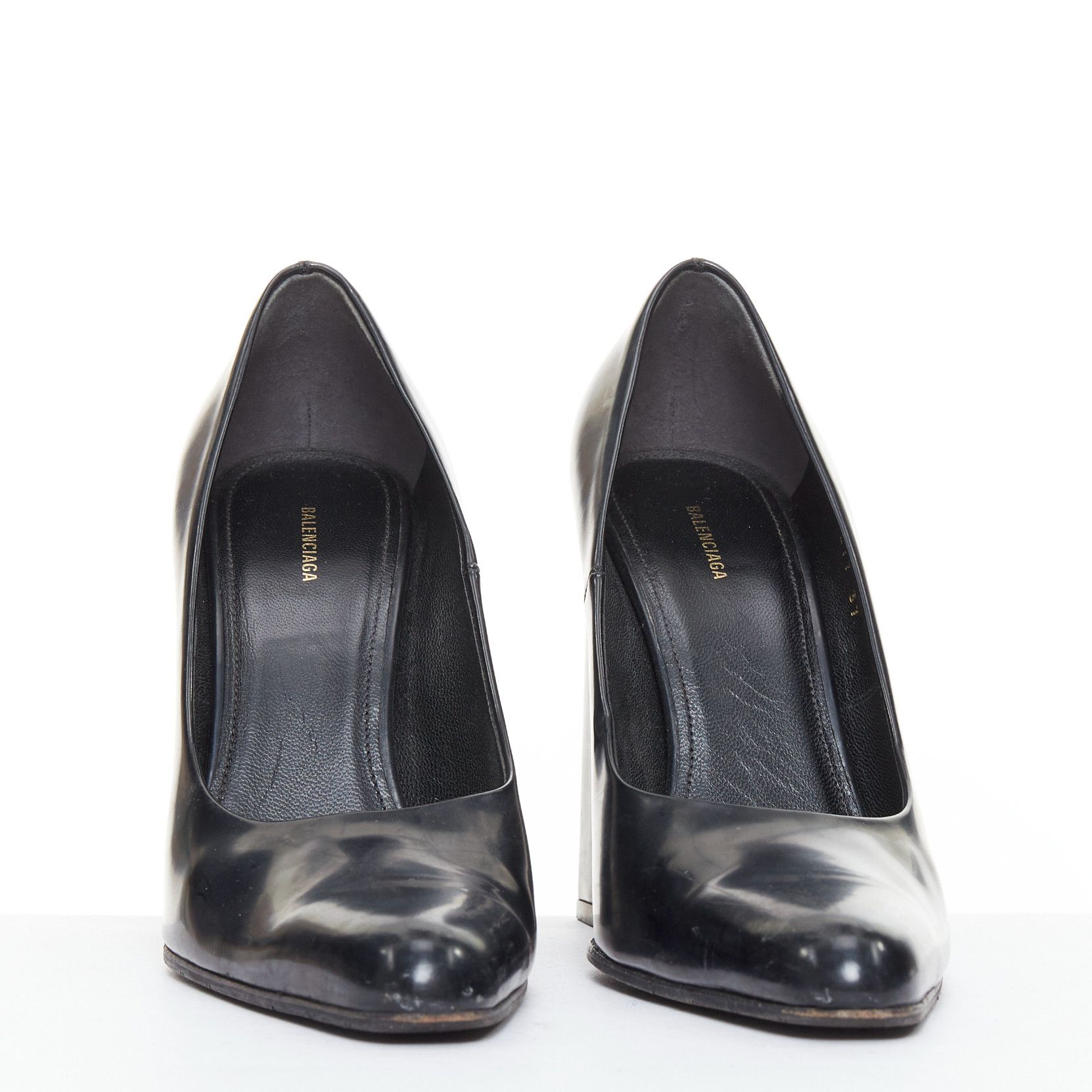 Balenciaga BALENCIAGA black calfskin leather elongated toe box block heel pump EU37 Size US 7 / IT 37 - 3 Thumbnail