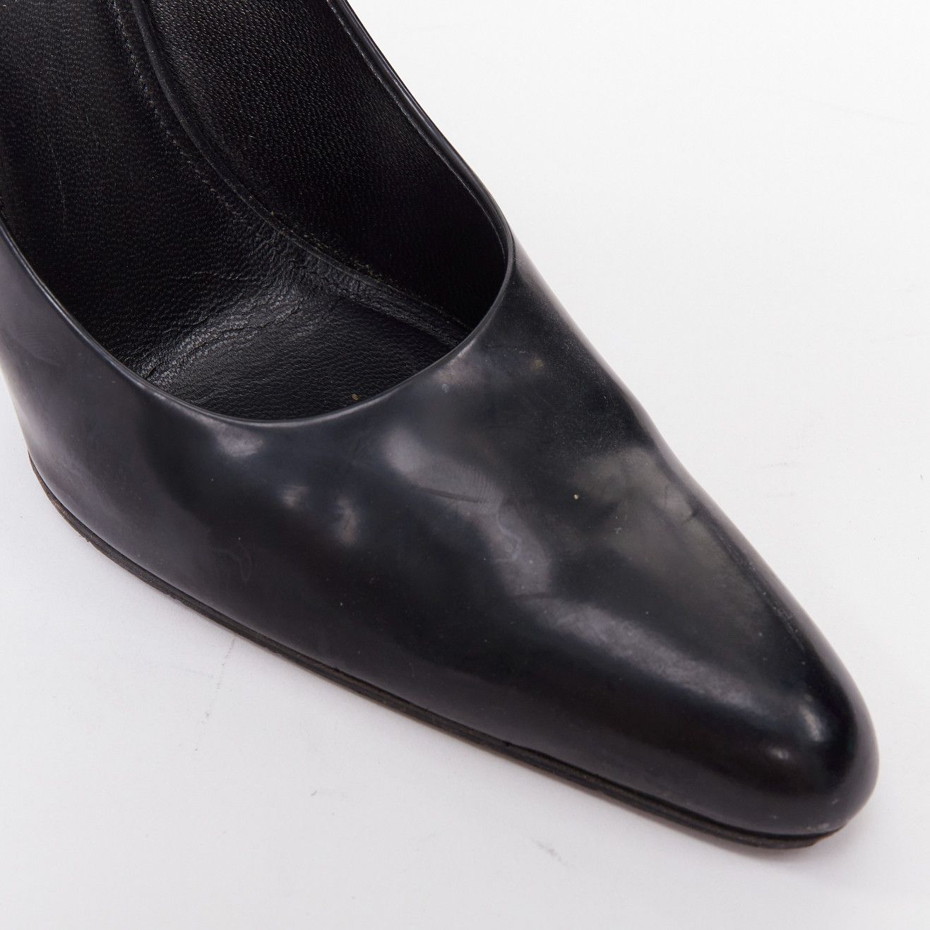 Balenciaga BALENCIAGA black calfskin leather elongated toe box block heel pump EU37 Size US 7 / IT 37 - 7 Thumbnail