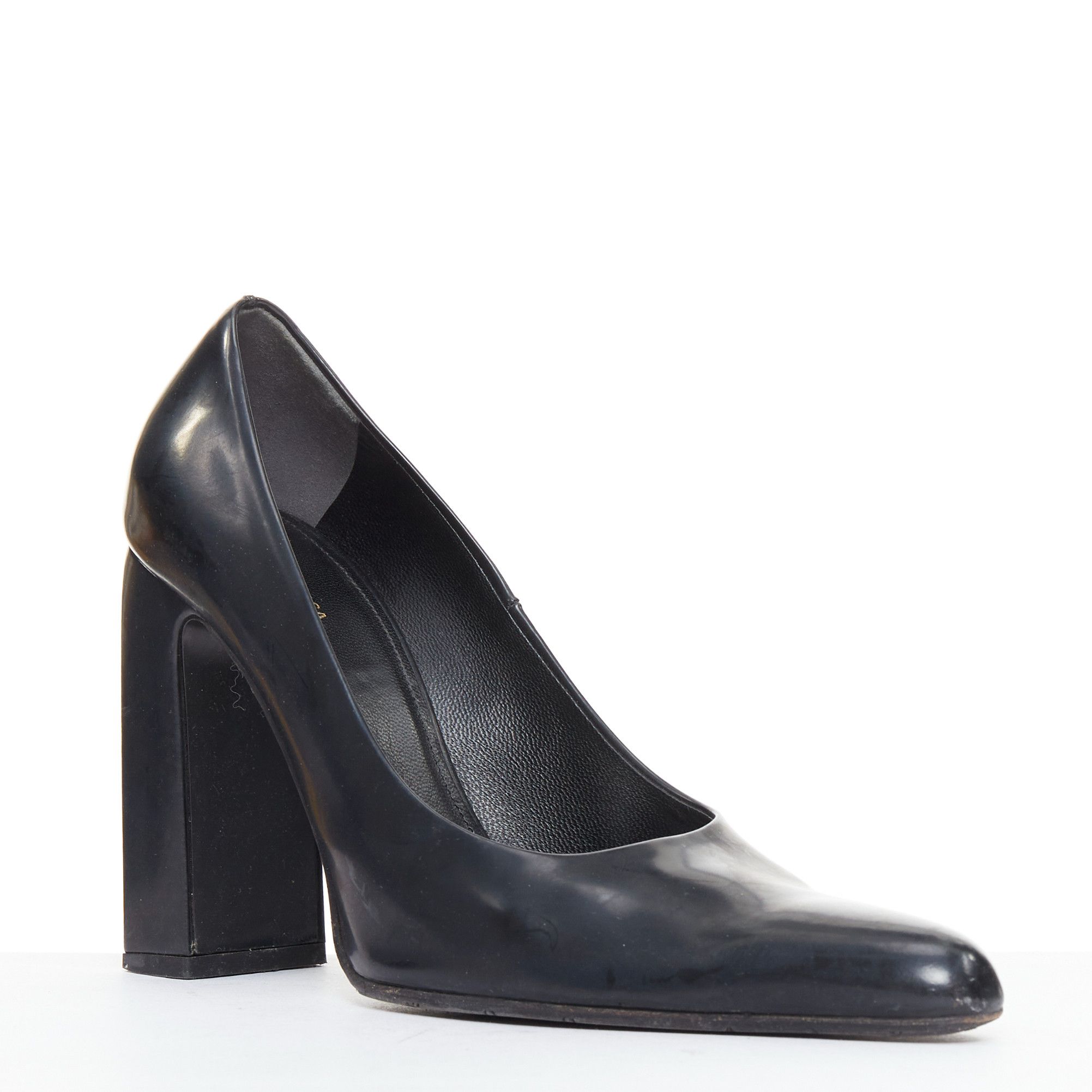 Balenciaga BALENCIAGA black calfskin leather elongated toe box block heel pump EU37 Size US 7 / IT 37 - 2 Thumbnail
