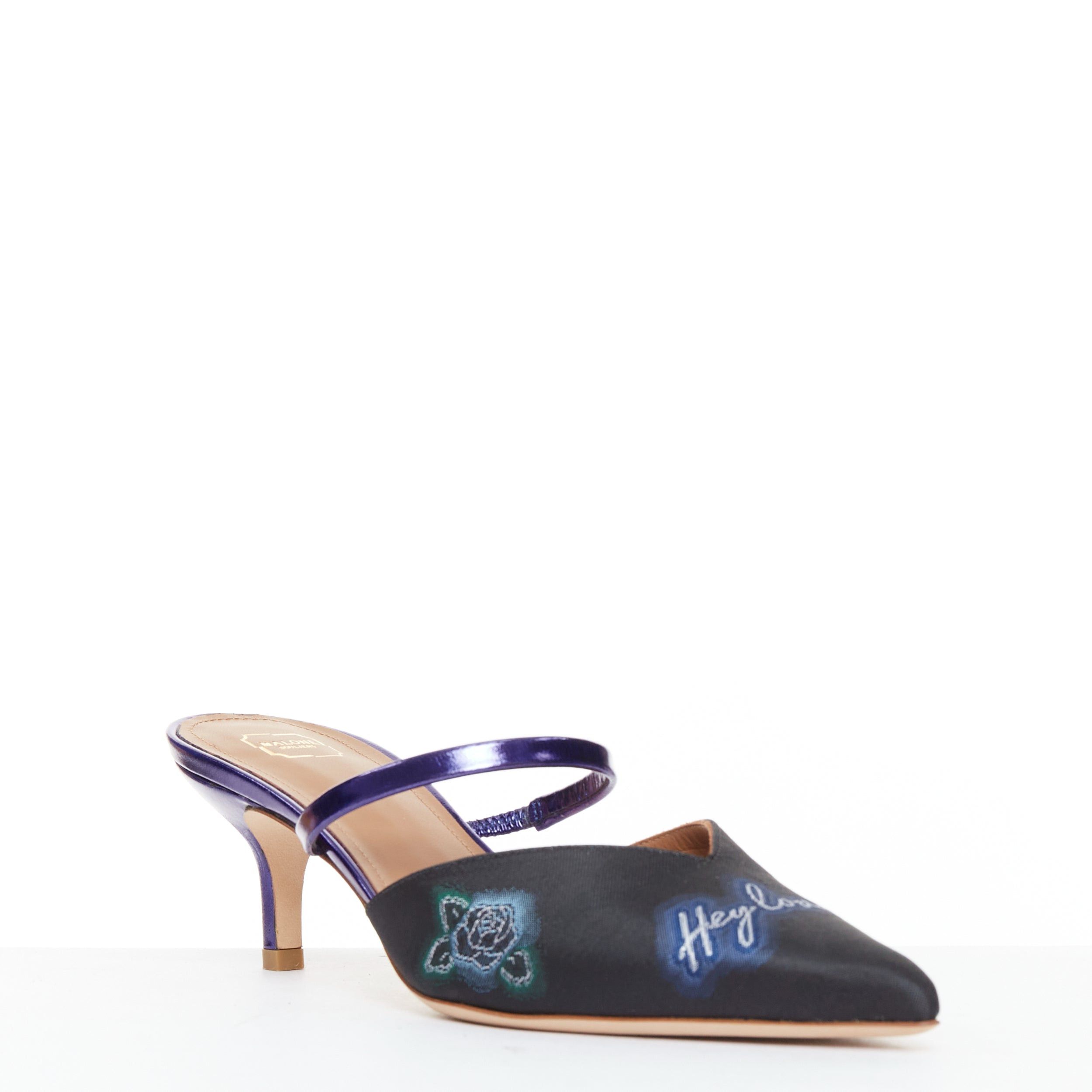 Malone Souliers MALONE SOULIERS Marla Hey Lover blue black brocade satin strapped mules EU37 Size US 7 / IT 37 - 2 Thumbnail