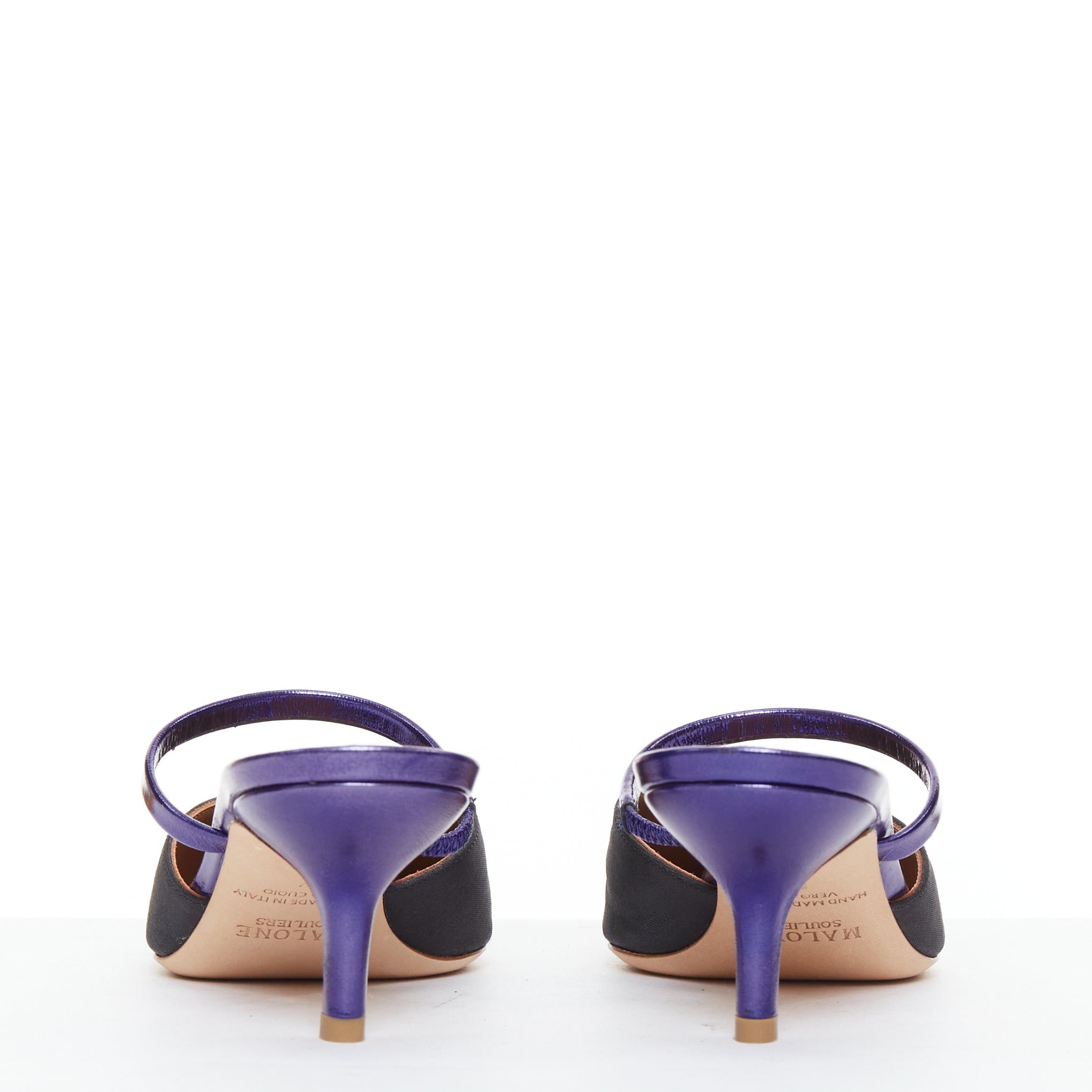 Malone Souliers MALONE SOULIERS Marla Hey Lover blue black brocade satin strapped mules EU37 Size US 7 / IT 37 - 5 Thumbnail