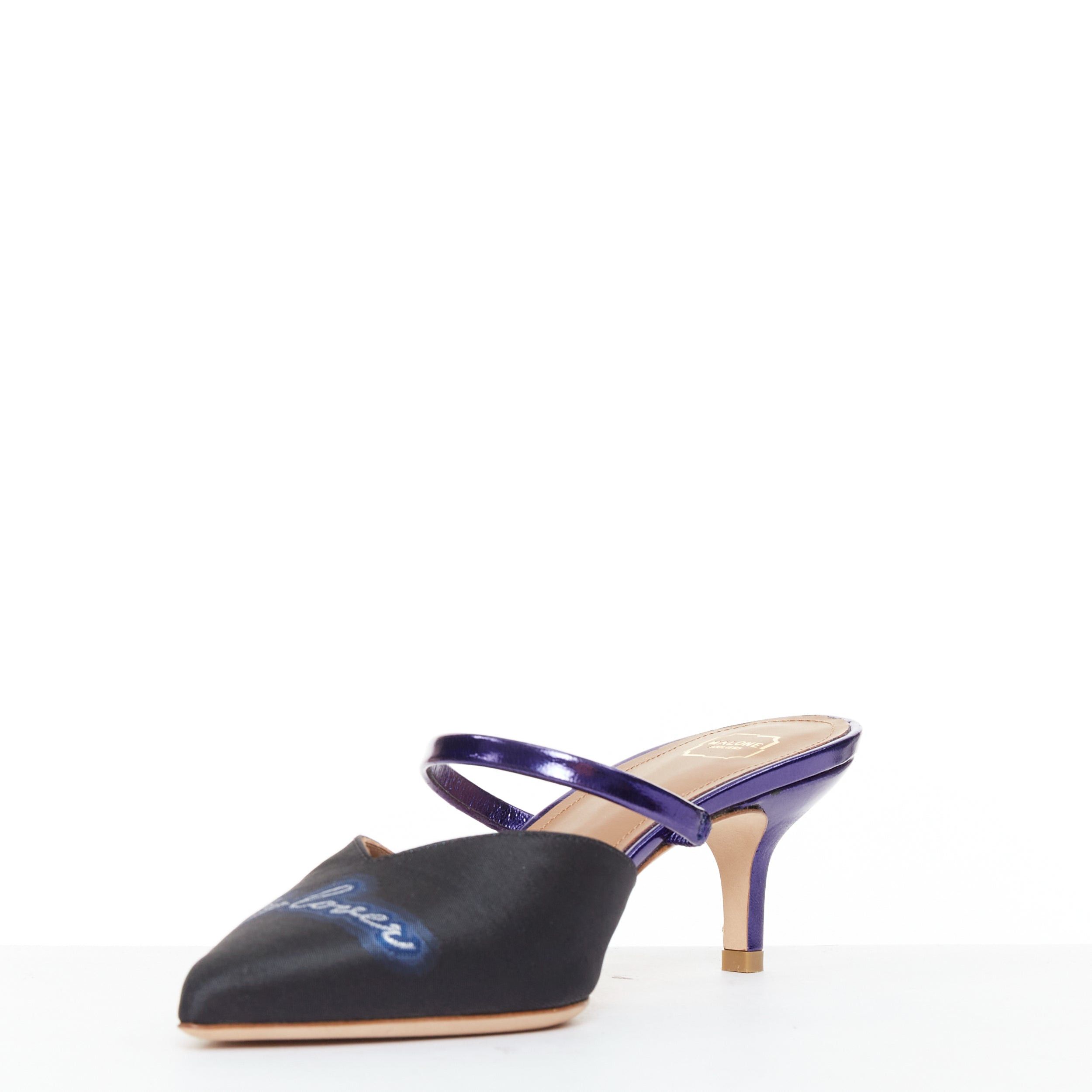 Malone Souliers MALONE SOULIERS Marla Hey Lover blue black brocade satin strapped mules EU37 Size US 7 / IT 37 - 4 Thumbnail