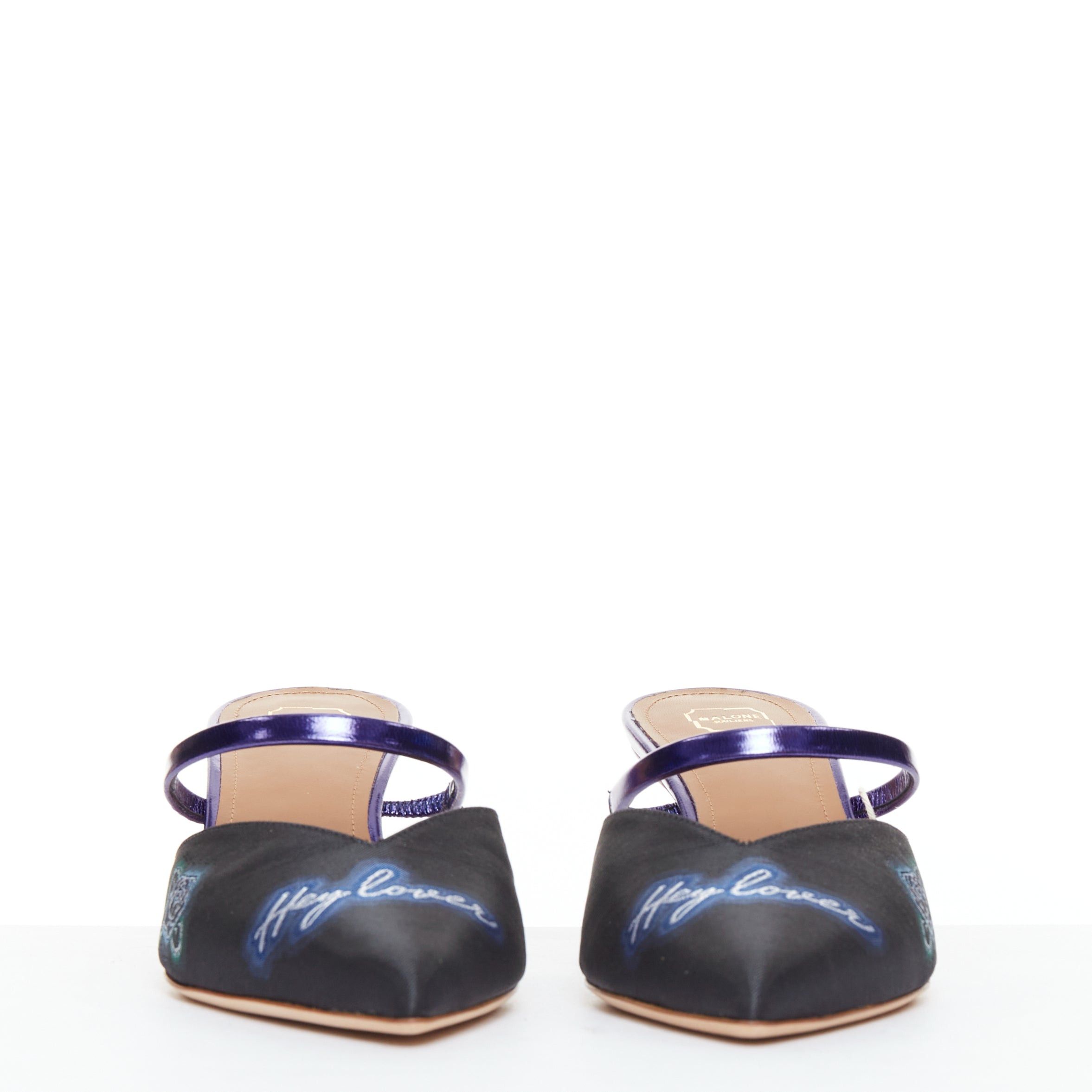 Malone Souliers MALONE SOULIERS Marla Hey Lover blue black brocade satin strapped mules EU37 Size US 7 / IT 37 - 3 Thumbnail