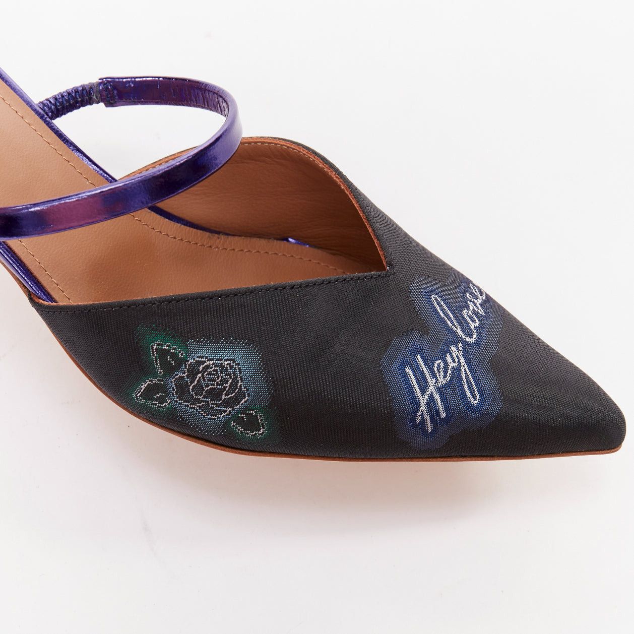 Malone Souliers MALONE SOULIERS Marla Hey Lover blue black brocade satin strapped mules EU37 Size US 7 / IT 37 - 7 Thumbnail