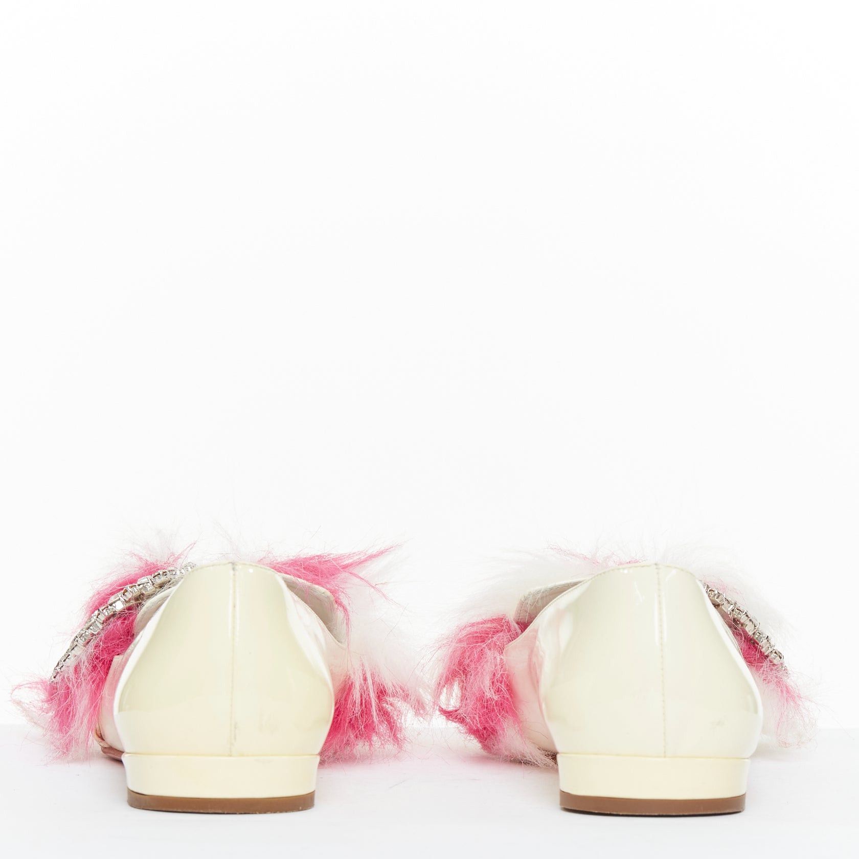 Miu Miu MIU MIU 2017 cream patent white pink faux fur buckle flats EU37.5 Size US 7.5 / IT 37.5 - 5 Thumbnail