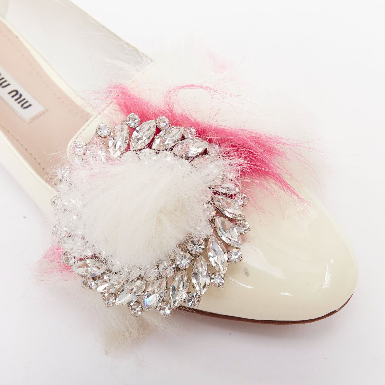 Miu Miu MIU MIU 2017 cream patent white pink faux fur buckle flats EU37.5 Size US 7.5 / IT 37.5 - 7 Thumbnail