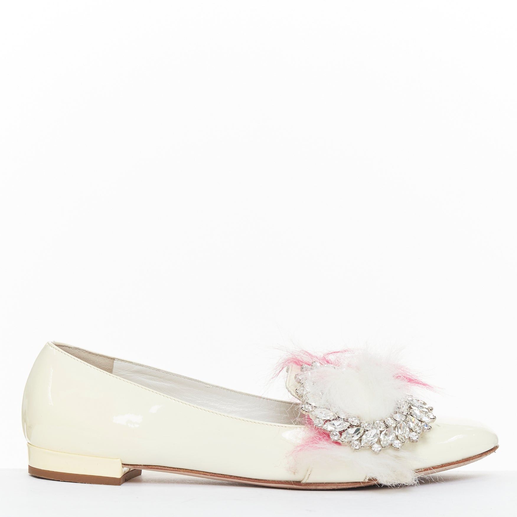 Miu Miu MIU MIU 2017 cream patent white pink faux fur buckle flats EU37.5 Size US 7.5 / IT 37.5 - 2 Thumbnail