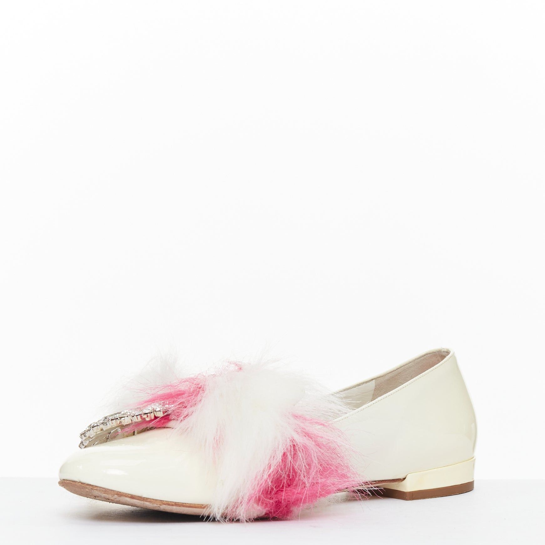 Miu Miu MIU MIU 2017 cream patent white pink faux fur buckle flats EU37.5 Size US 7.5 / IT 37.5 - 4 Thumbnail