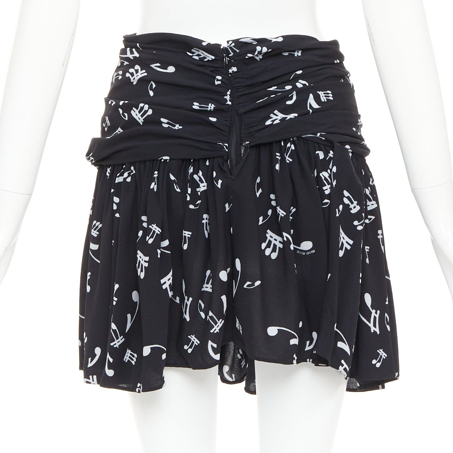 Miu Miu MIU MIU 2013 black white viscose blend musical notes ruched mini skirt IT36 XXS Size 25" / US 0 / IT 36 - 5 Thumbnail