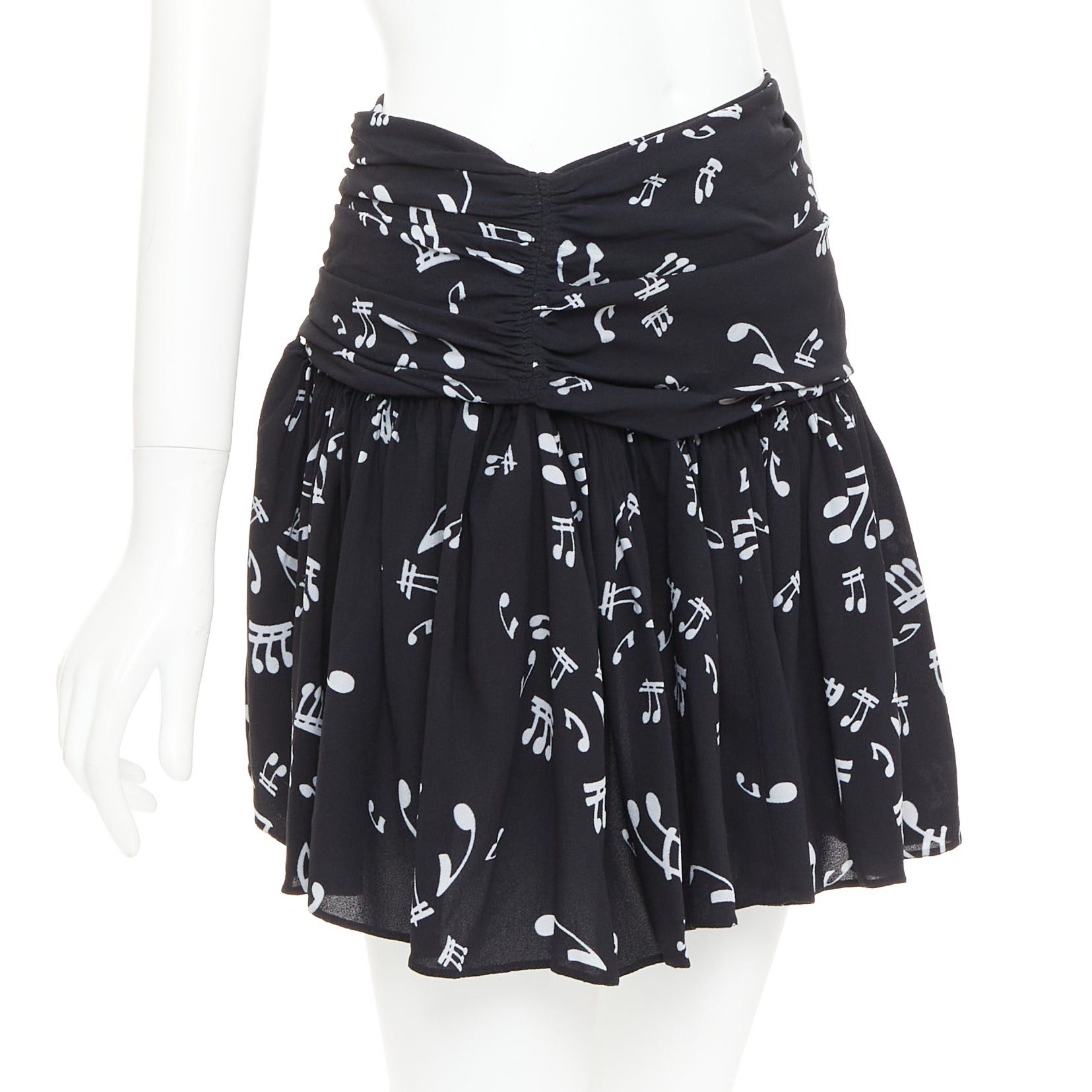 Miu Miu MIU MIU 2013 black white viscose blend musical notes ruched mini skirt IT36 XXS Size 25" / US 0 / IT 36 - 3 Thumbnail