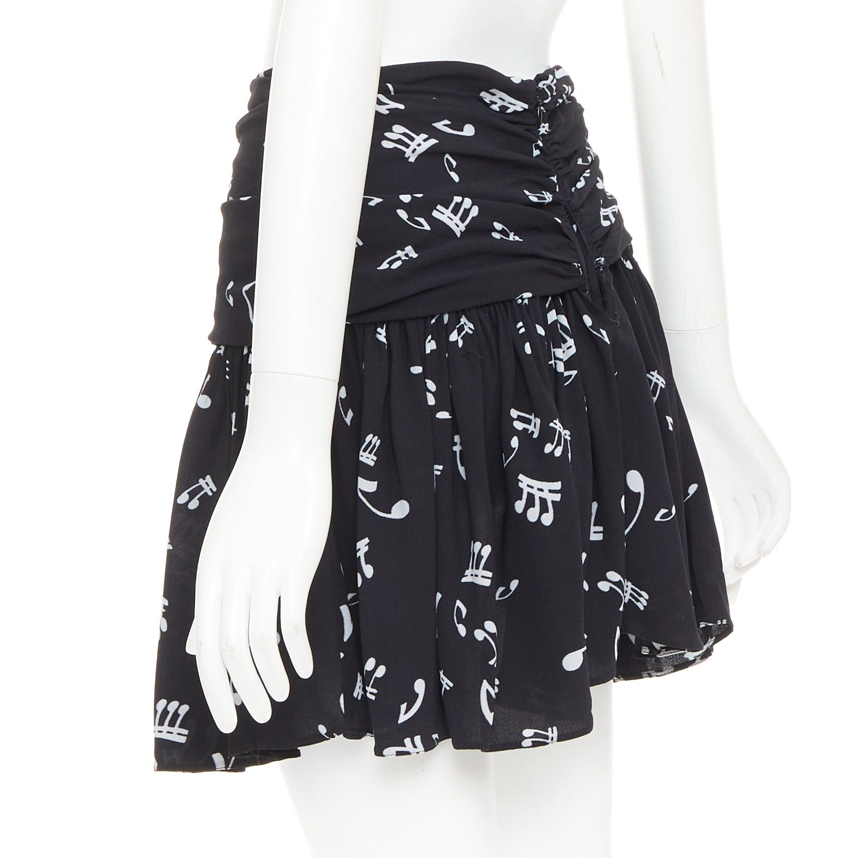 Miu Miu MIU MIU 2013 black white viscose blend musical notes ruched mini skirt IT36 XXS Size 25" / US 0 / IT 36 - 6 Thumbnail