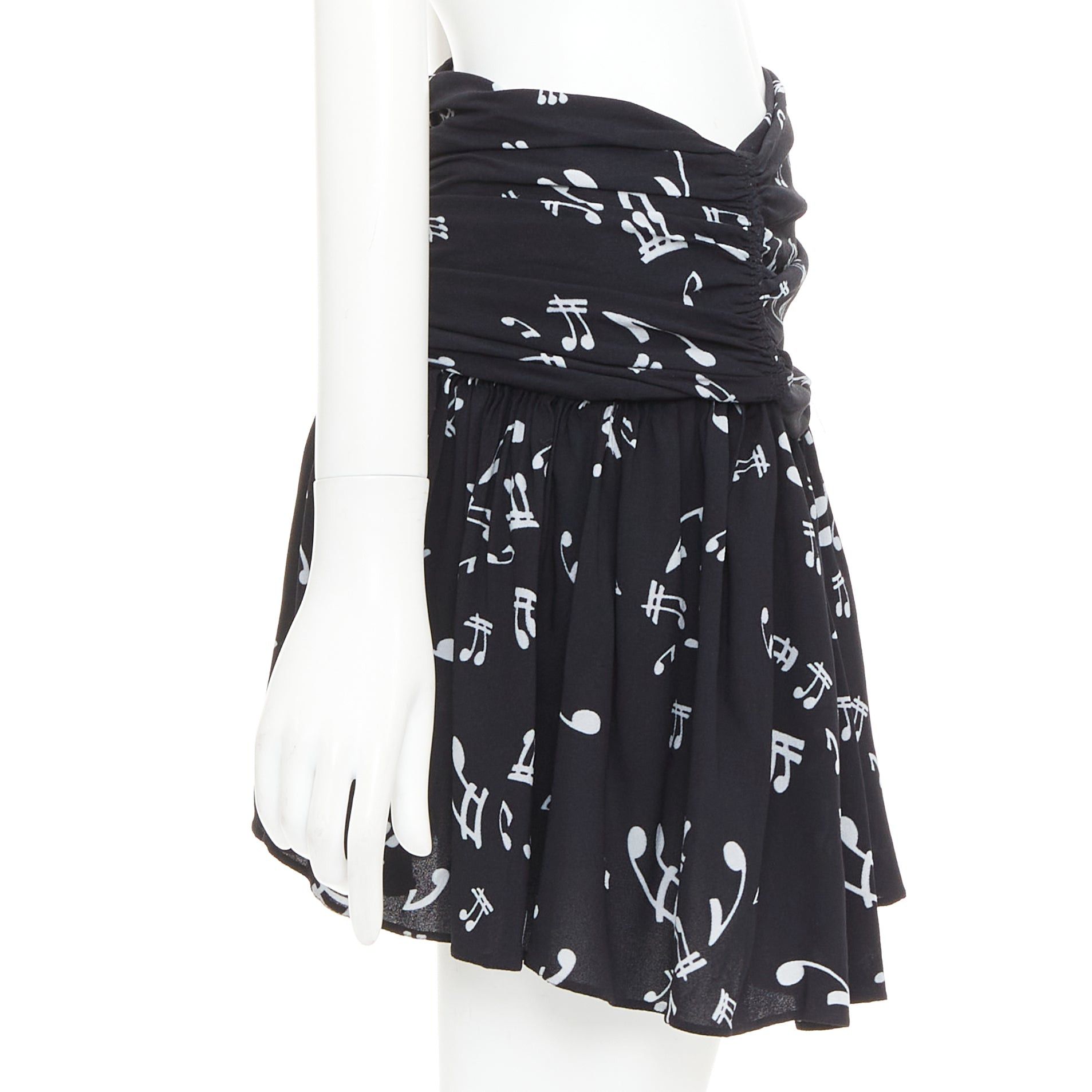 Miu Miu MIU MIU 2013 black white viscose blend musical notes ruched mini skirt IT36 XXS Size 25" / US 0 / IT 36 - 4 Thumbnail