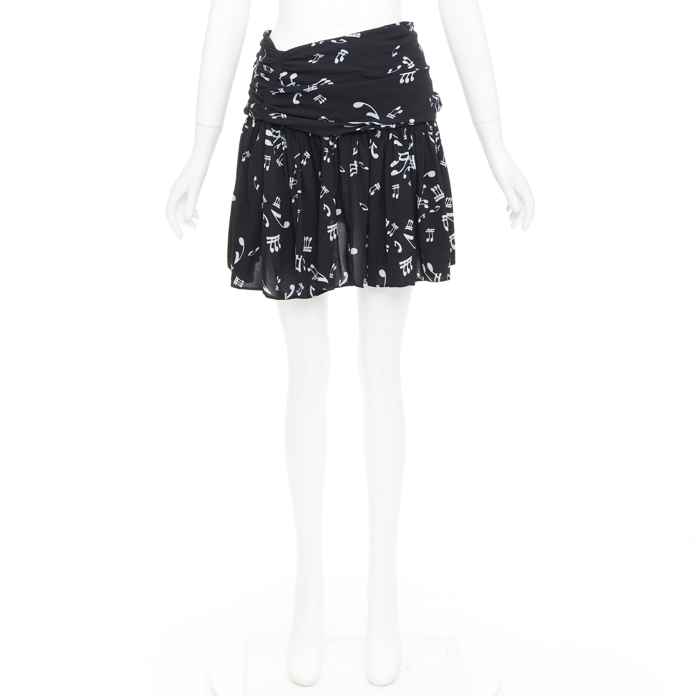 Miu Miu MIU MIU 2013 black white viscose blend musical notes ruched mini skirt IT36 XXS Size 25" / US 0 / IT 36 - 9 Thumbnail