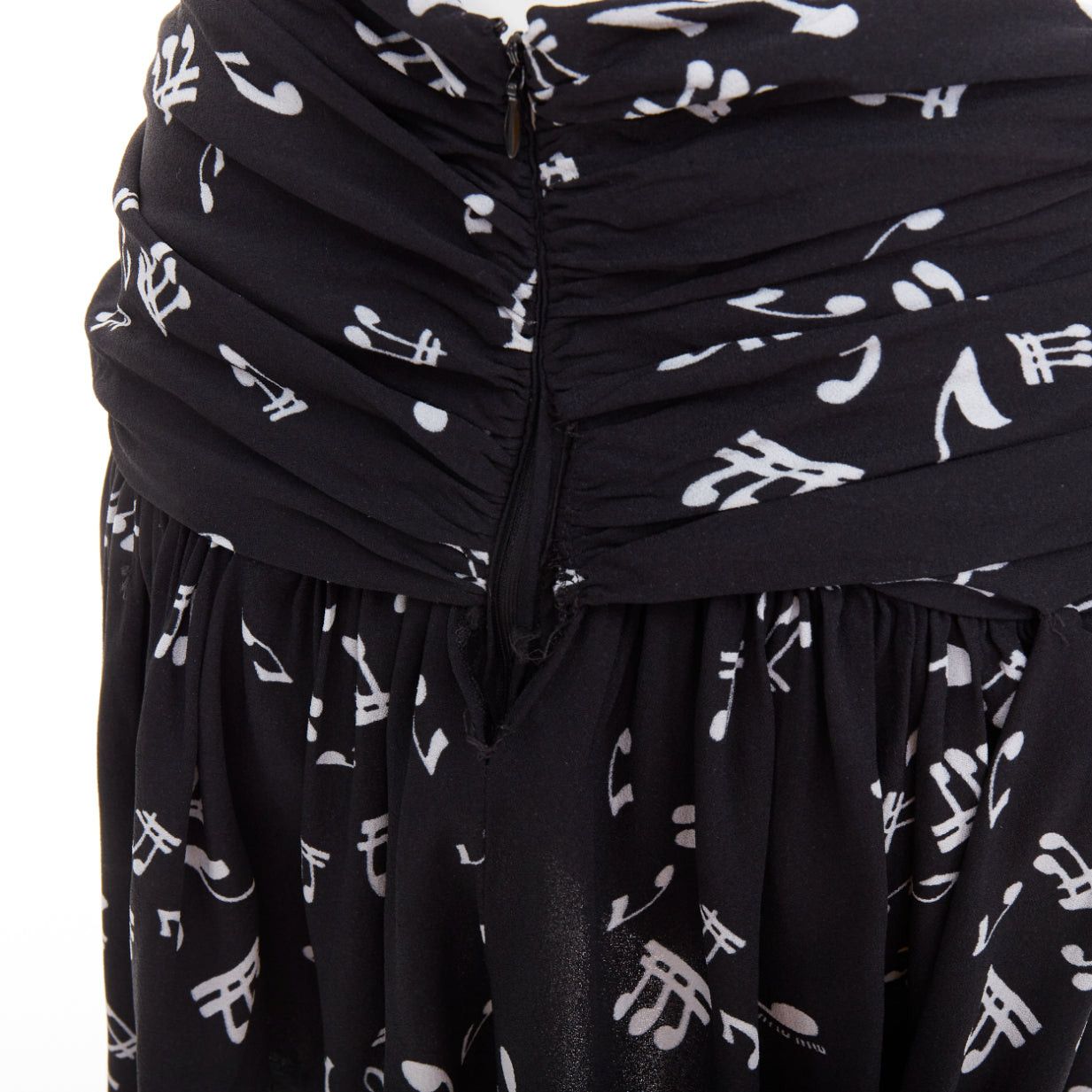 Miu Miu MIU MIU 2013 black white viscose blend musical notes ruched mini skirt IT36 XXS Size 25" / US 0 / IT 36 - 2 Thumbnail