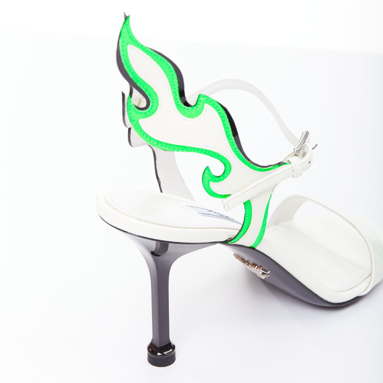 Prada PRADA 2018 Hot Flame Acid Fire white green patent leather mid heel sandal EU36 Size US 6 / IT 36 - 8 Thumbnail