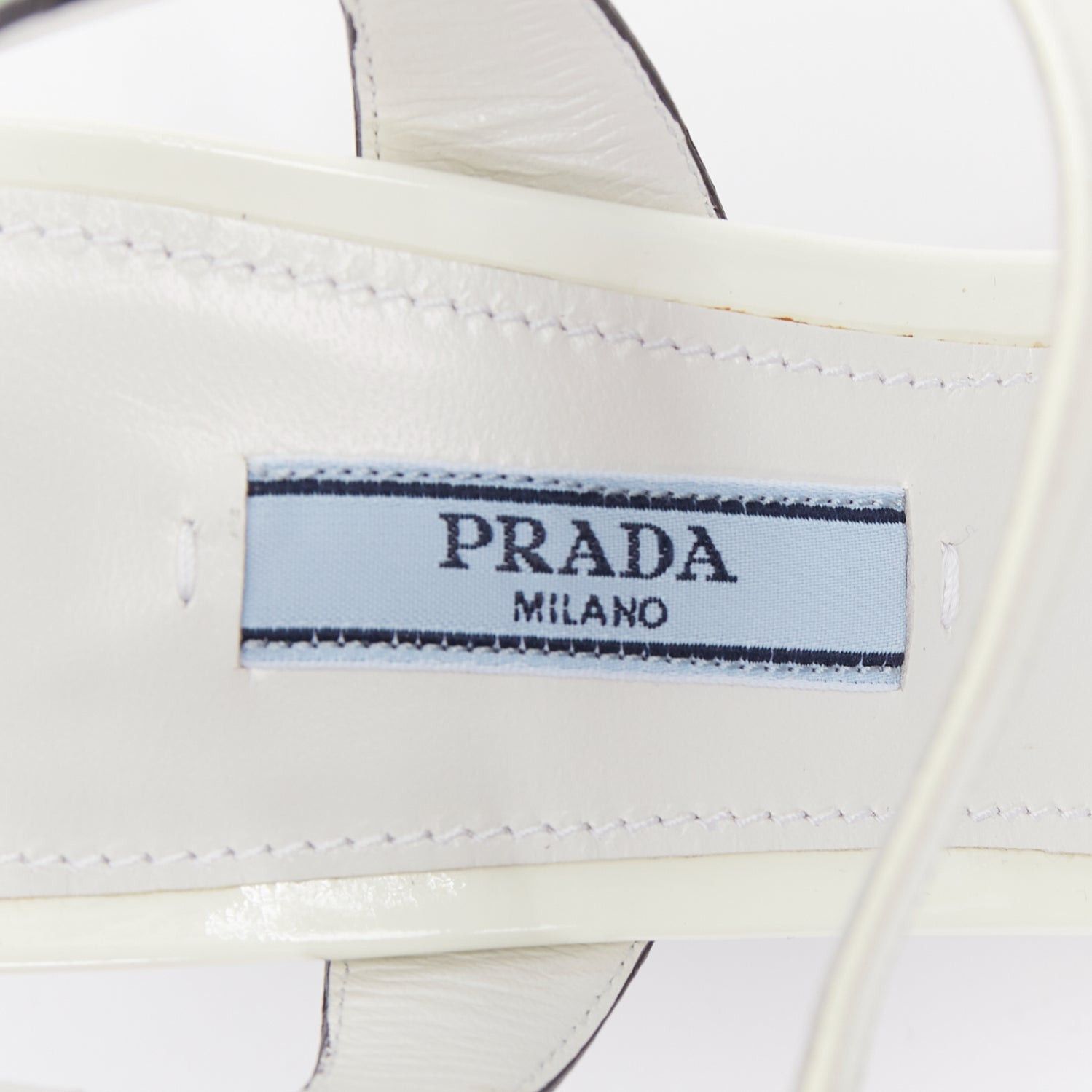 Prada PRADA 2018 Hot Flame Acid Fire white green patent leather mid heel sandal EU36 Size US 6 / IT 36 - 9 Thumbnail