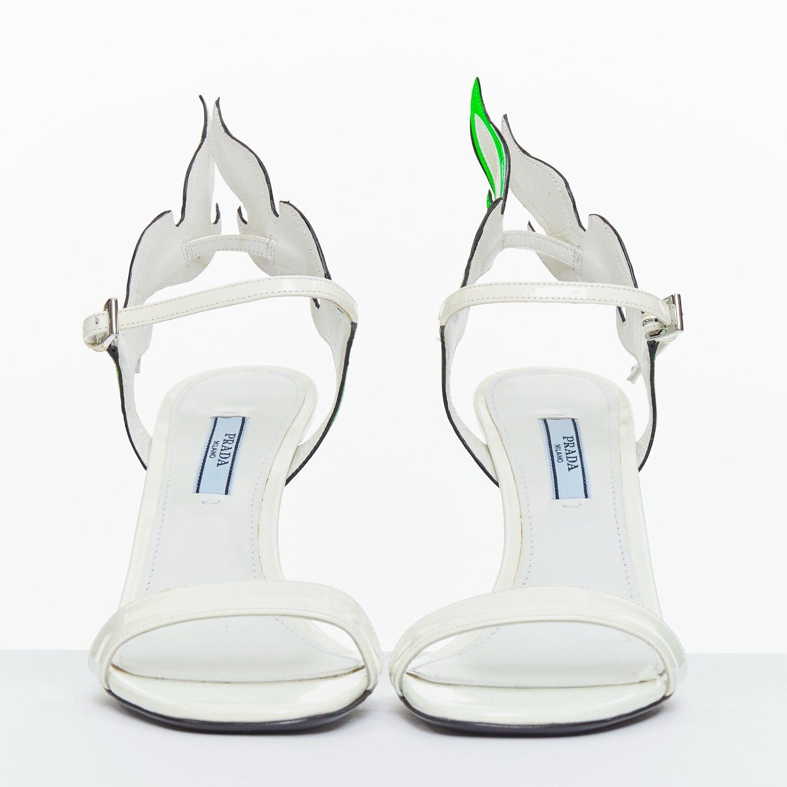 Prada PRADA 2018 Hot Flame Acid Fire white green patent leather mid heel sandal EU36 Size US 6 / IT 36 - 3 Thumbnail