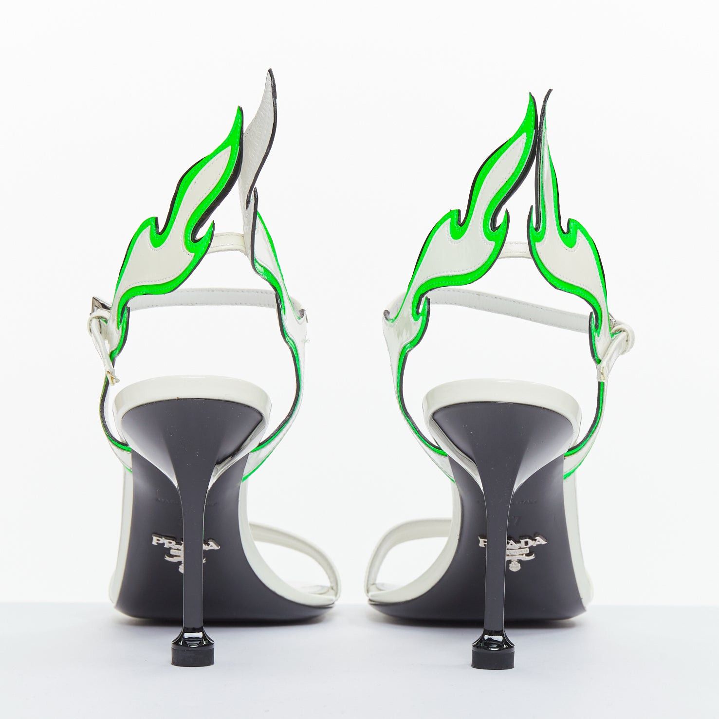 Prada PRADA 2018 Hot Flame Acid Fire white green patent leather mid heel sandal EU36 Size US 6 / IT 36 - 5 Thumbnail