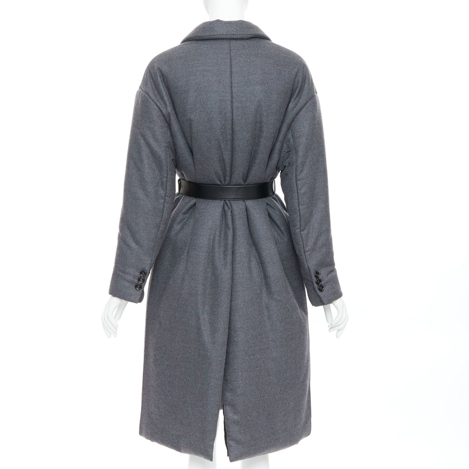 Prada PRADA 2022 grey cashmere wool leather logo belt padded coat IT36 XS Size XS / US 0-2 / IT 36-38 - 6 Thumbnail