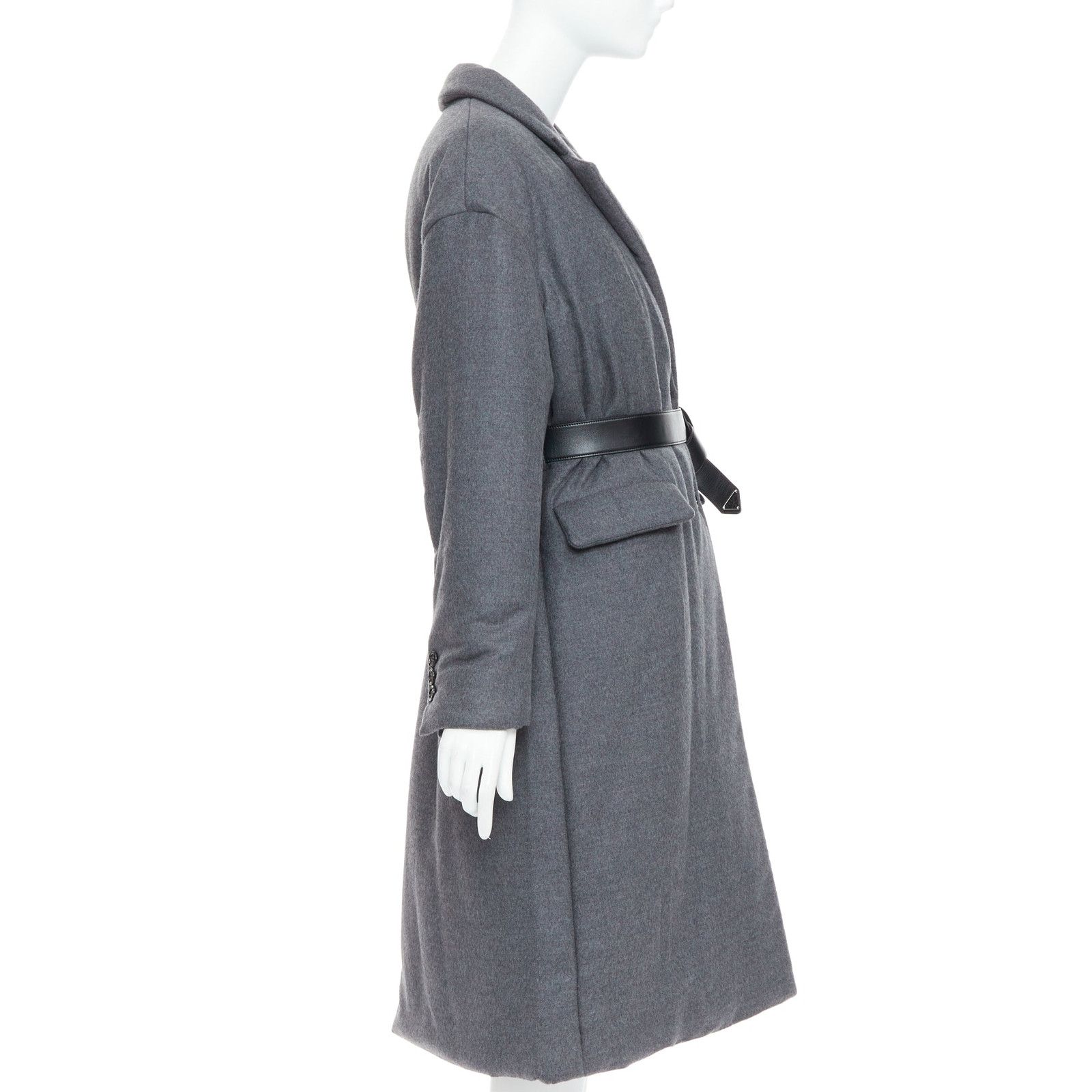 Prada PRADA 2022 grey cashmere wool leather logo belt padded coat IT36 XS Size XS / US 0-2 / IT 36-38 - 5 Thumbnail