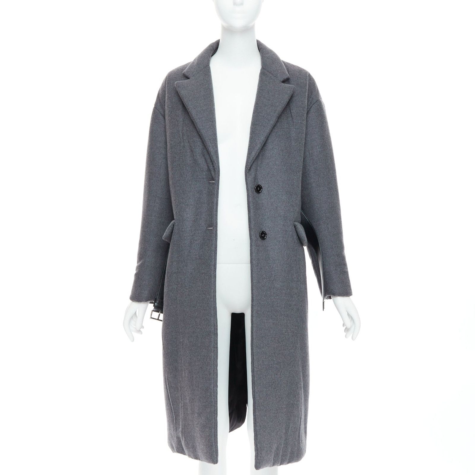 Prada PRADA 2022 grey cashmere wool leather logo belt padded coat IT36 XS Size XS / US 0-2 / IT 36-38 - 3 Thumbnail