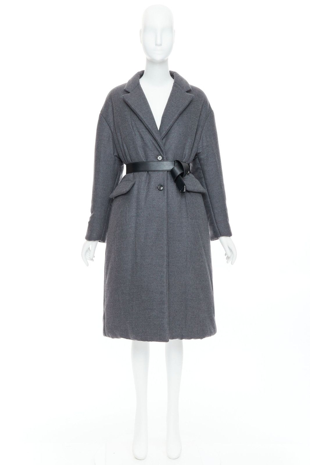 Prada PRADA 2022 grey cashmere wool leather logo belt padded coat IT36 XS Size XS / US 0-2 / IT 36-38 - 9 Thumbnail